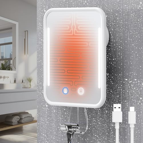 Gospire Heated Fogless Shower Mirror No-Fog Waterproof Rechargeable No Drilling