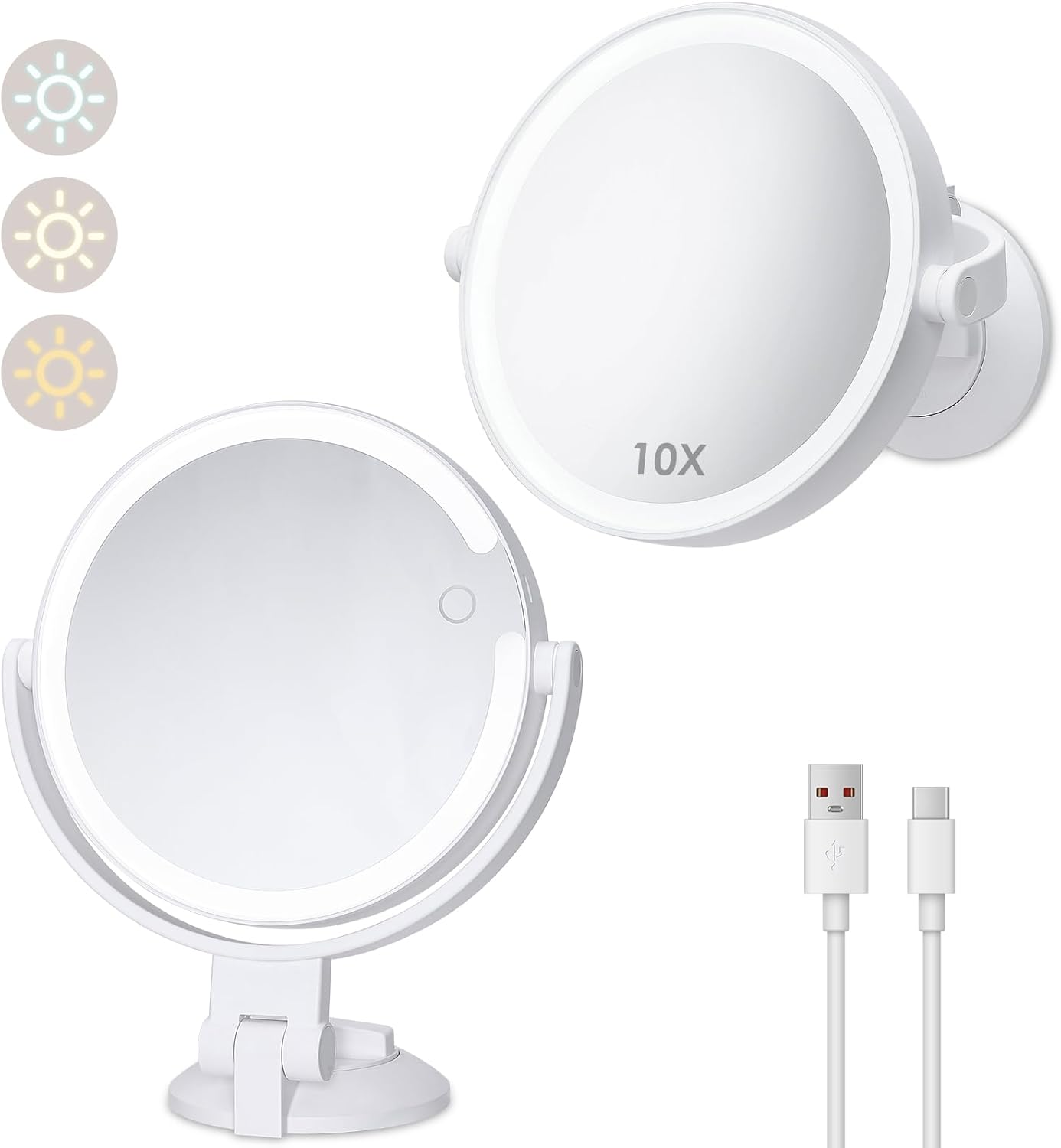 10X Magnifying Mirror with LED Lights and Suction Mount for Grooming