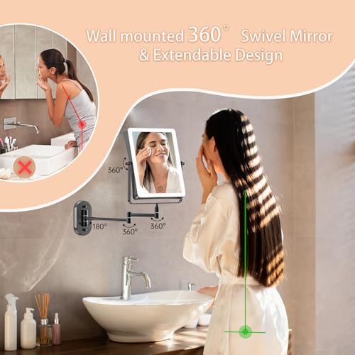 Wall-Mounted Rechargeable Makeup Mirror 10X Magnification