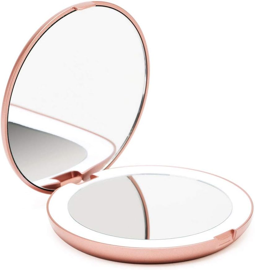 Fancii LED Lighted Travel Makeup Mirror with 1x10x Magnification Rose Gold