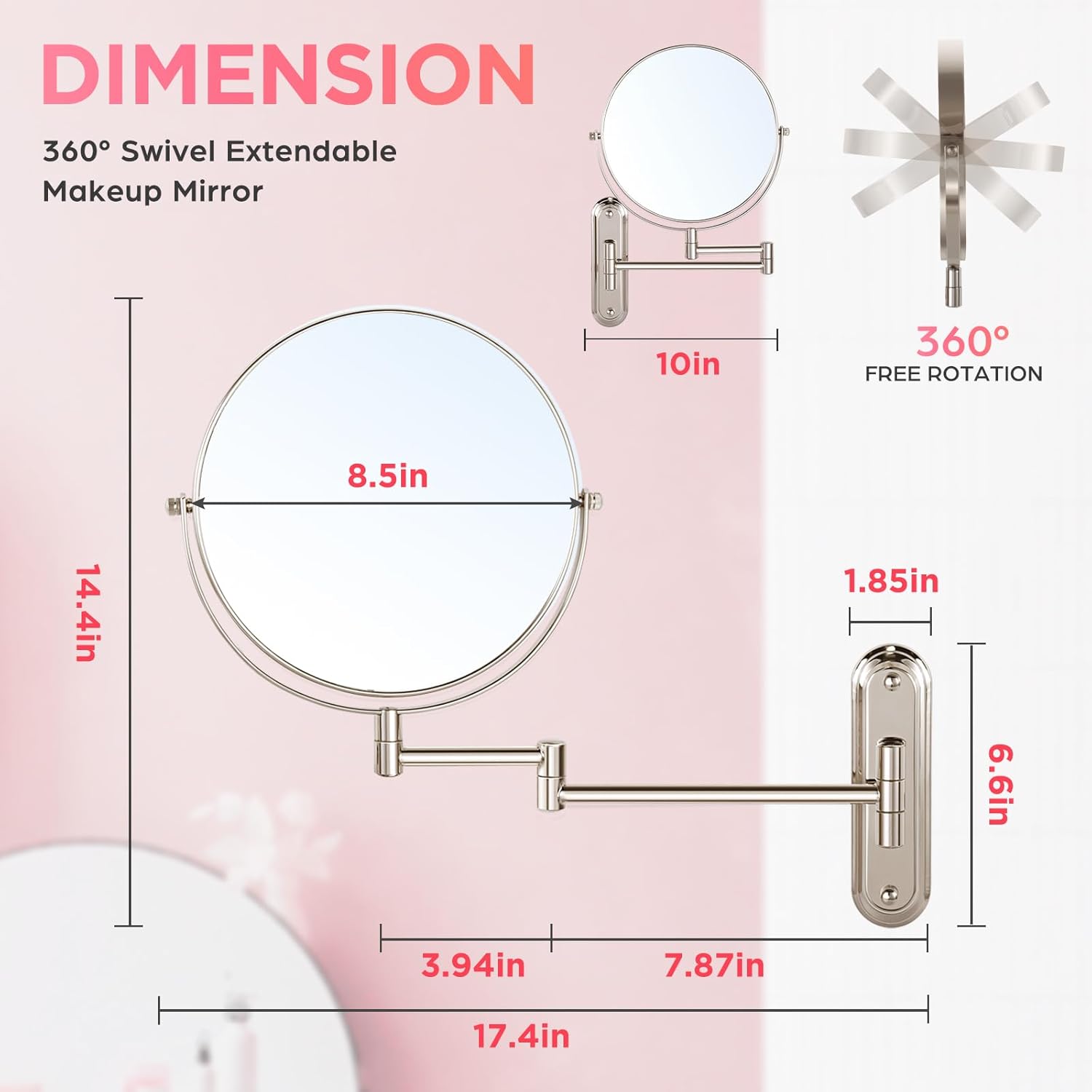 Wall-Mounted Double-Sided 85-inch Makeup Mirror with 360 Swivel