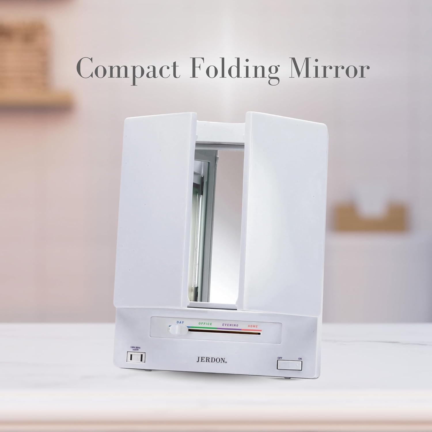 JERDON Compact Trifold Vanity Mirror 5X Magnification White
