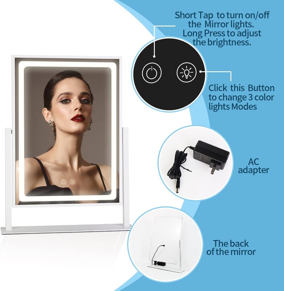 BRIGHTINWD - Touch Control 3-in-1 Vanity Mirror with Lights