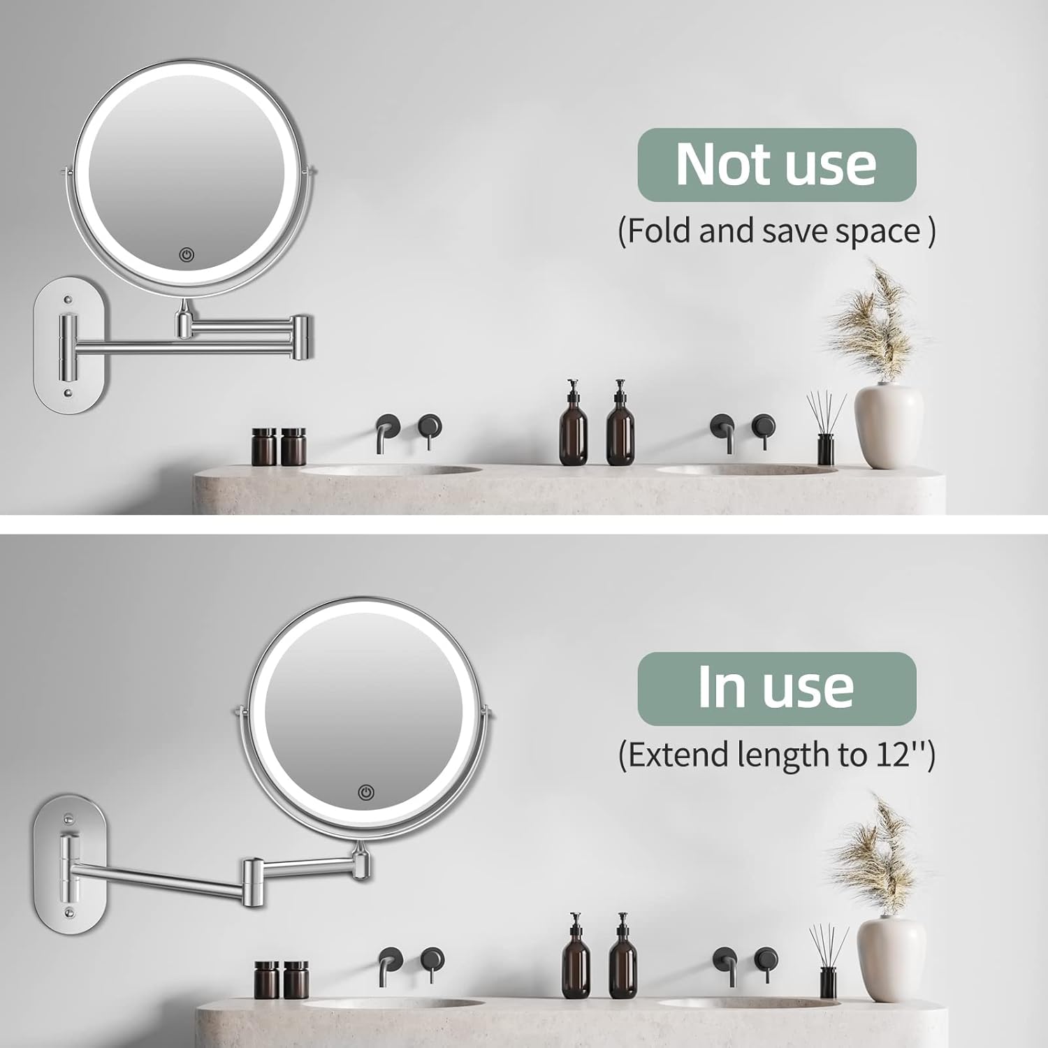 Rechargeable Wall-Mounted Bathroom Mirror with 1X10X