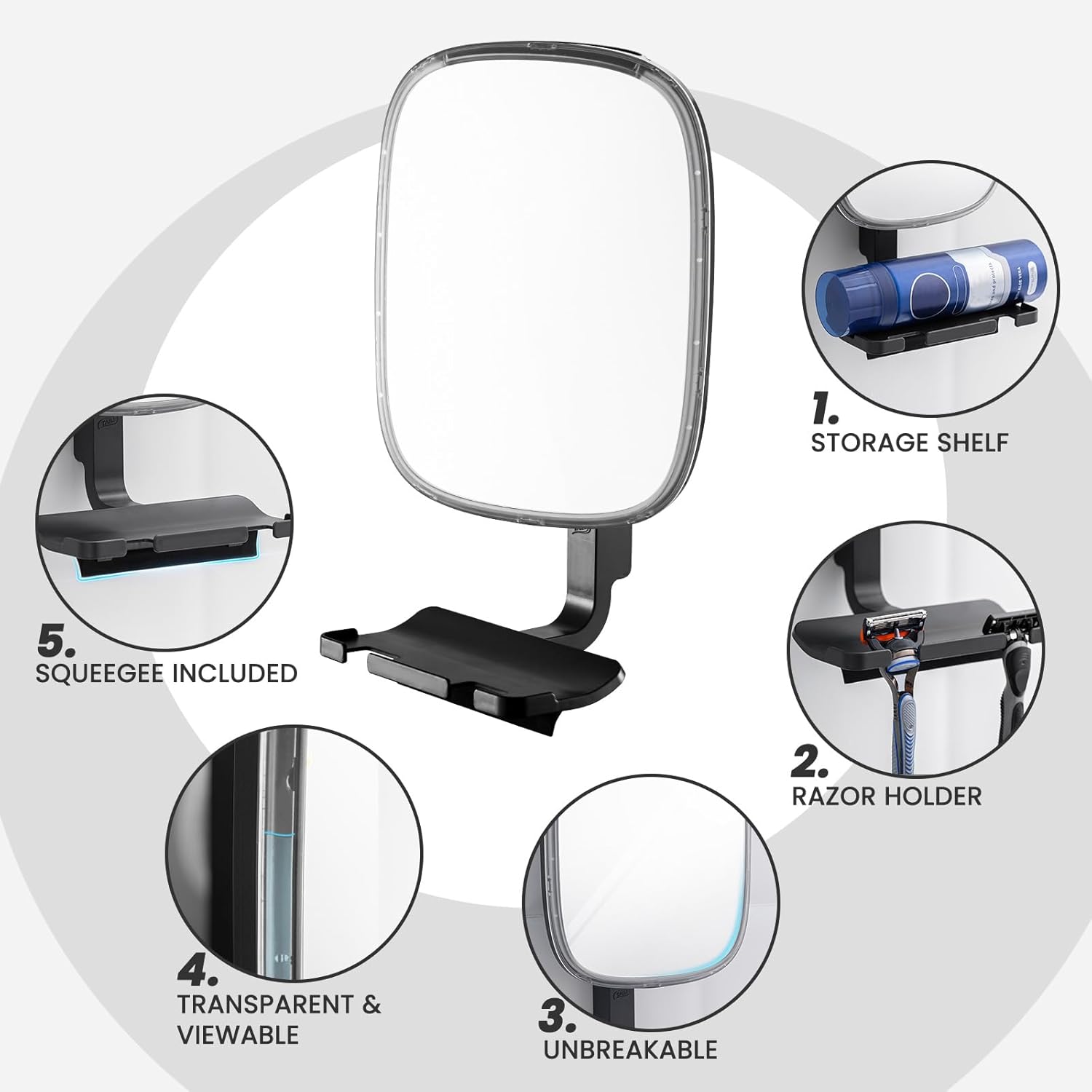Shower Grooming Mirror with Razor Holder