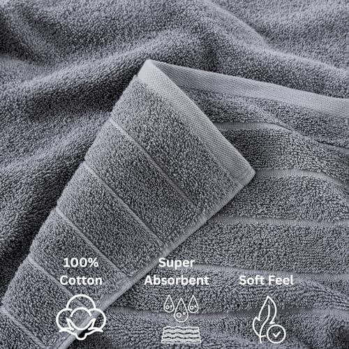 Casa Platino Bath Towels Set - 18 Piece 100 Cotton Towels Cool Grey