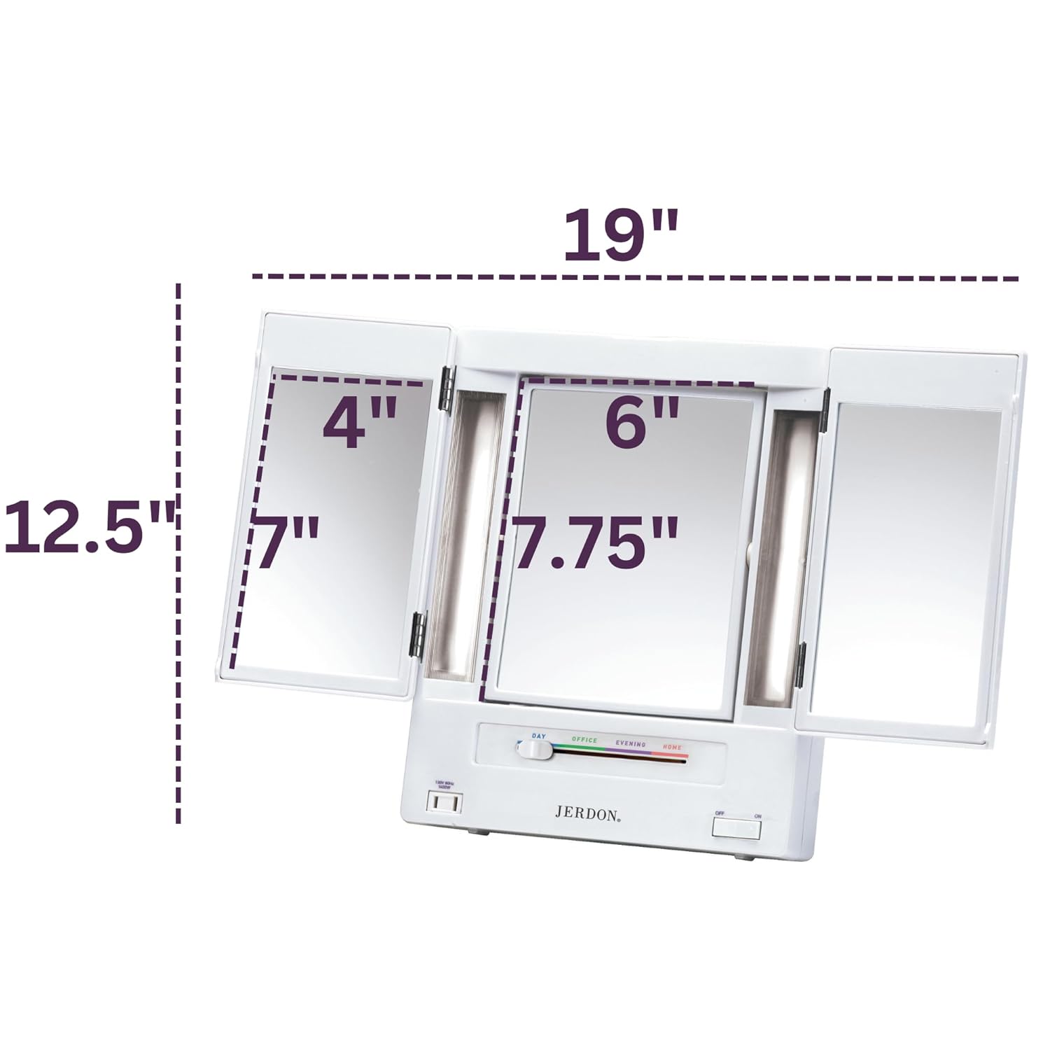JERDON Compact Trifold Vanity Mirror 5X Magnification White