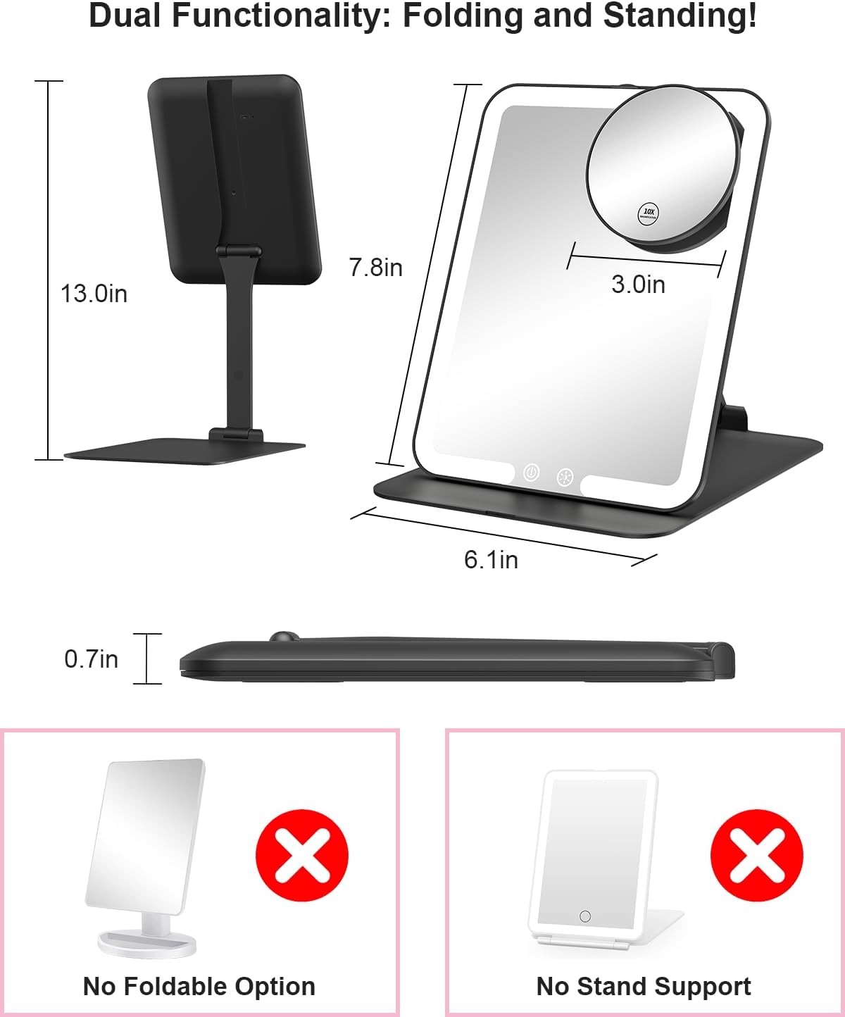 Gospire 10X Travel Makeup Mirror with Lights