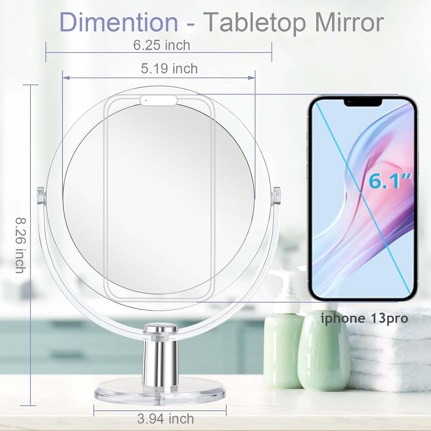 Stylish Double-Sided Makeup Mirror with 1X 15X Magnification