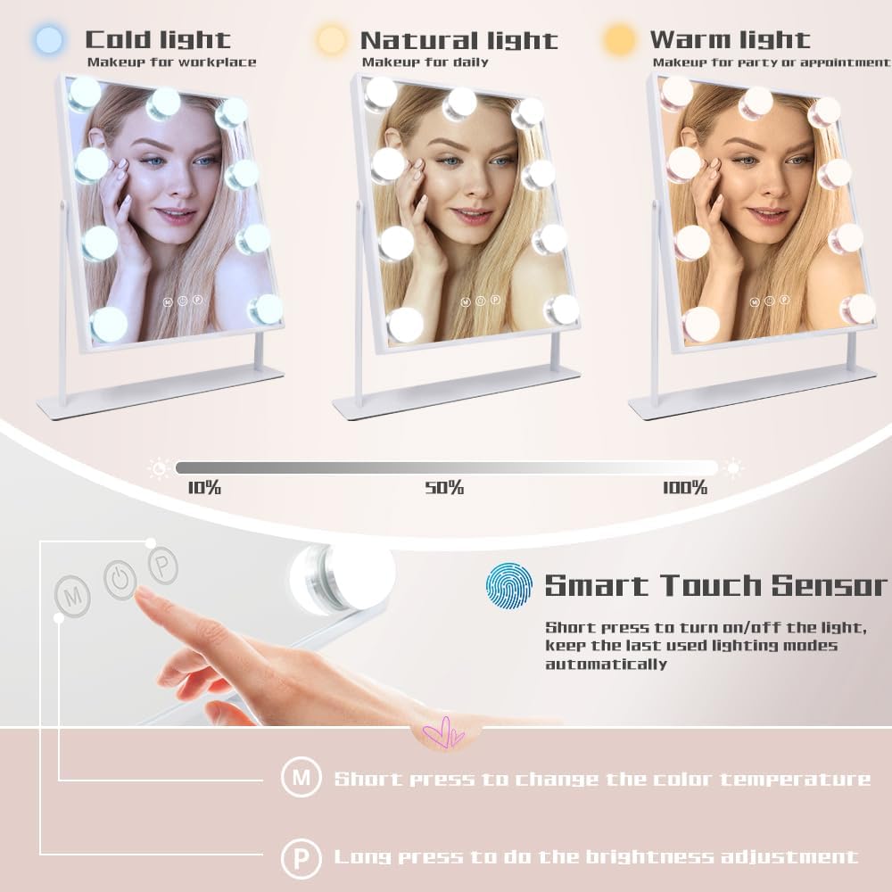 COOLJEEN Vanity Mirror with 360 Lights 10X Magnification