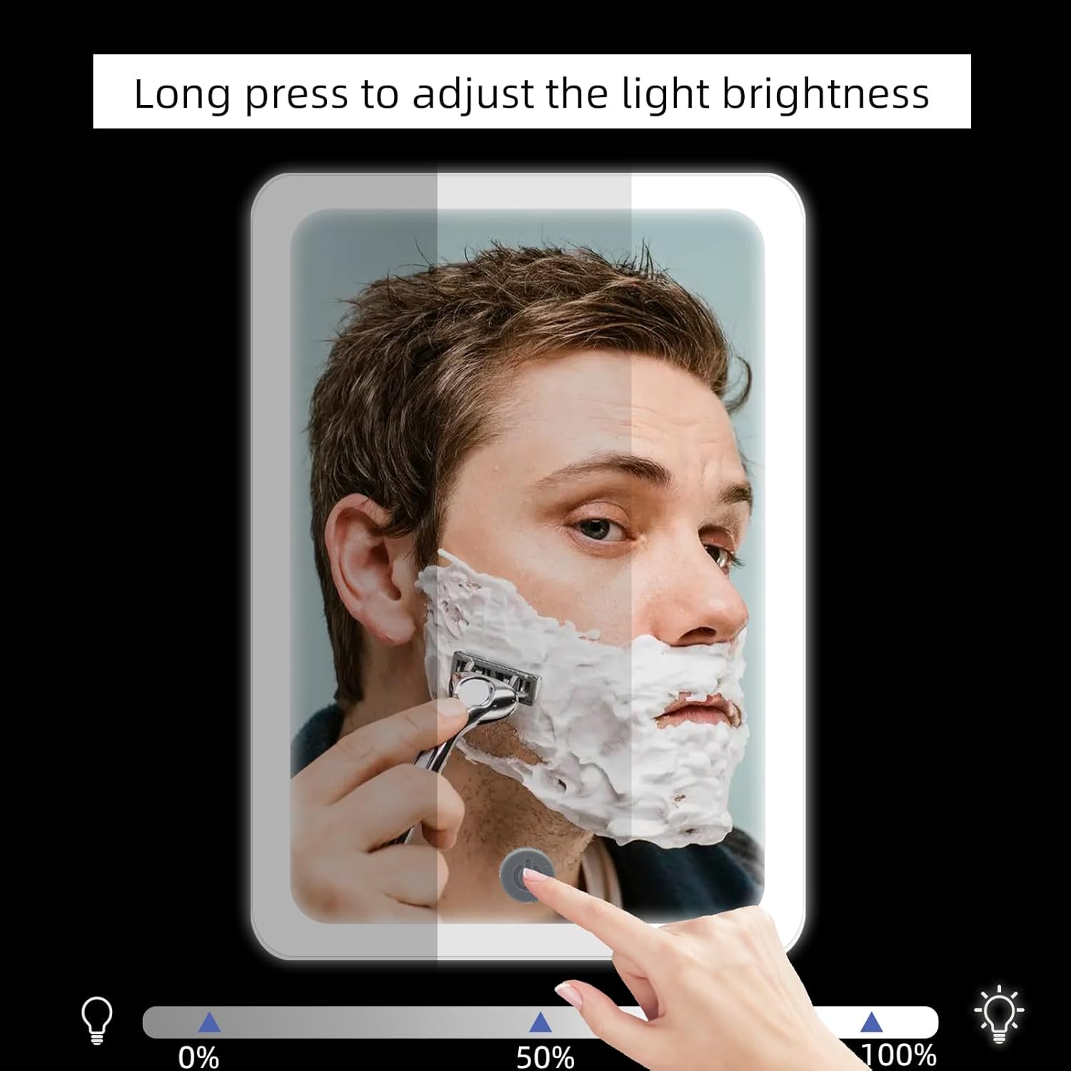 RRtide Heated Shower Mirror - No Fog LED Light Real Glass Rechargeable