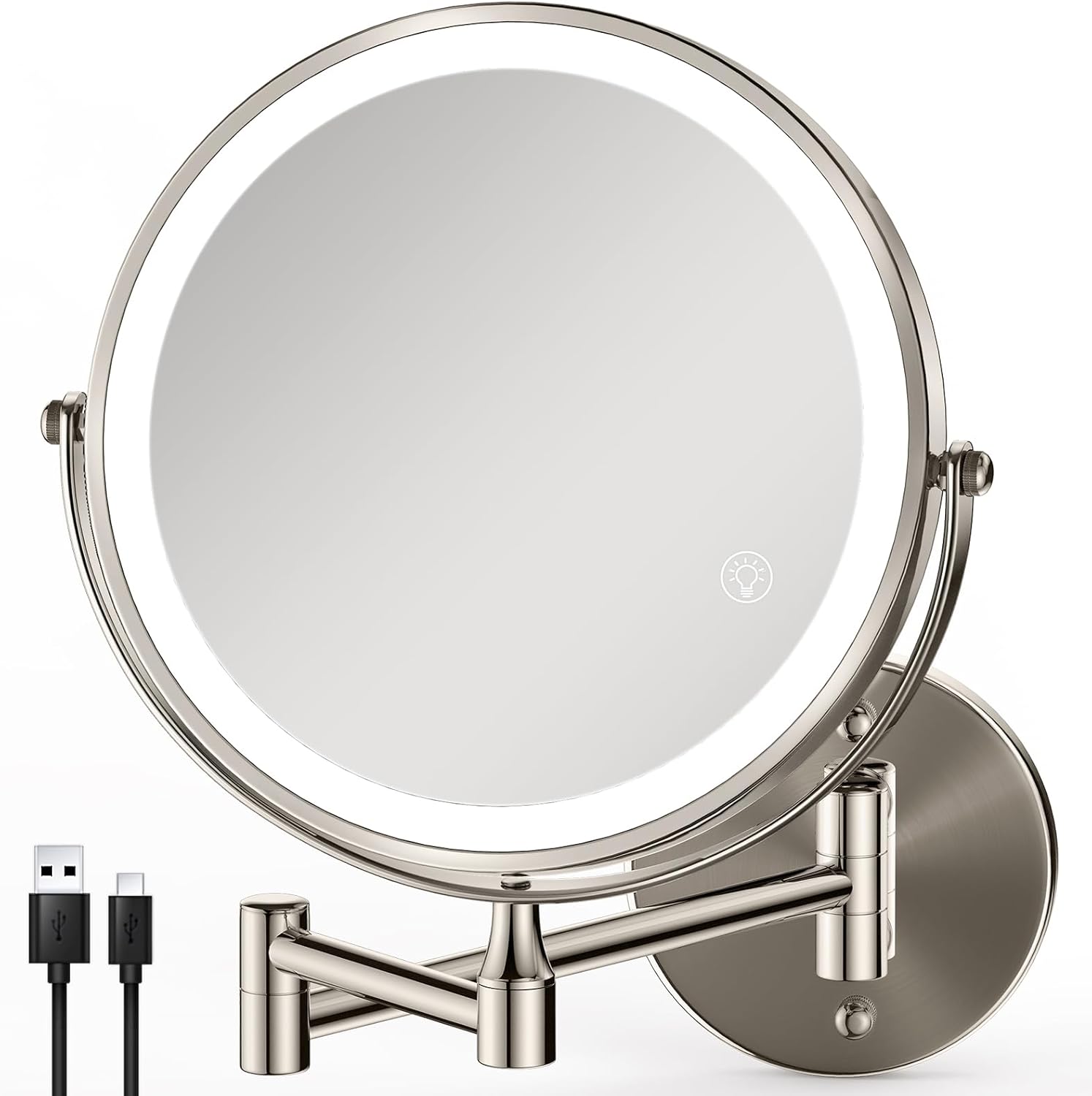 Rechargeable Wall Mounted Makeup Mirror with Lights Extension