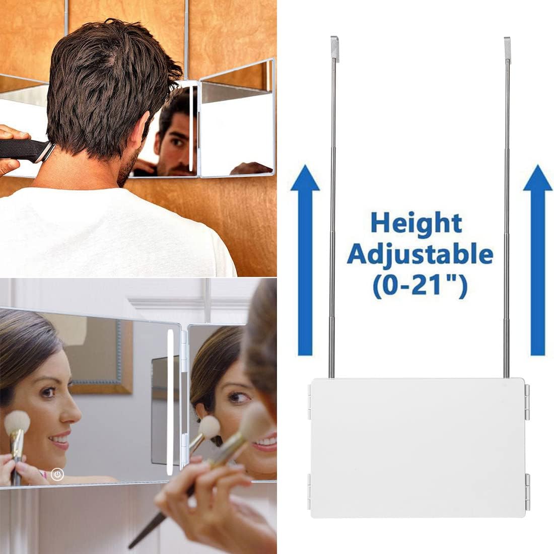 AAA Vanity Mirror with LED 360 Trifold Height Adjustable 5X Magnification