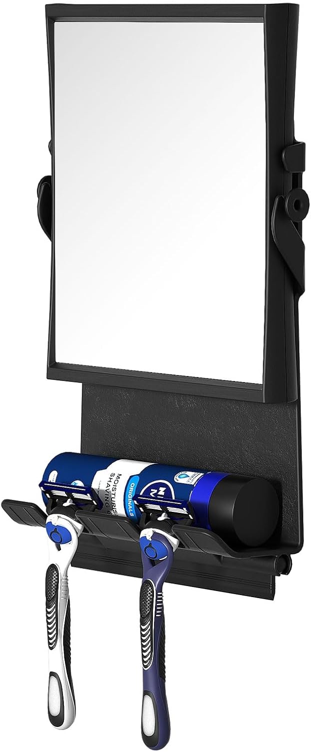 Shower Mirror Dual 1X3X Anti-Fog Rust-Proof Black