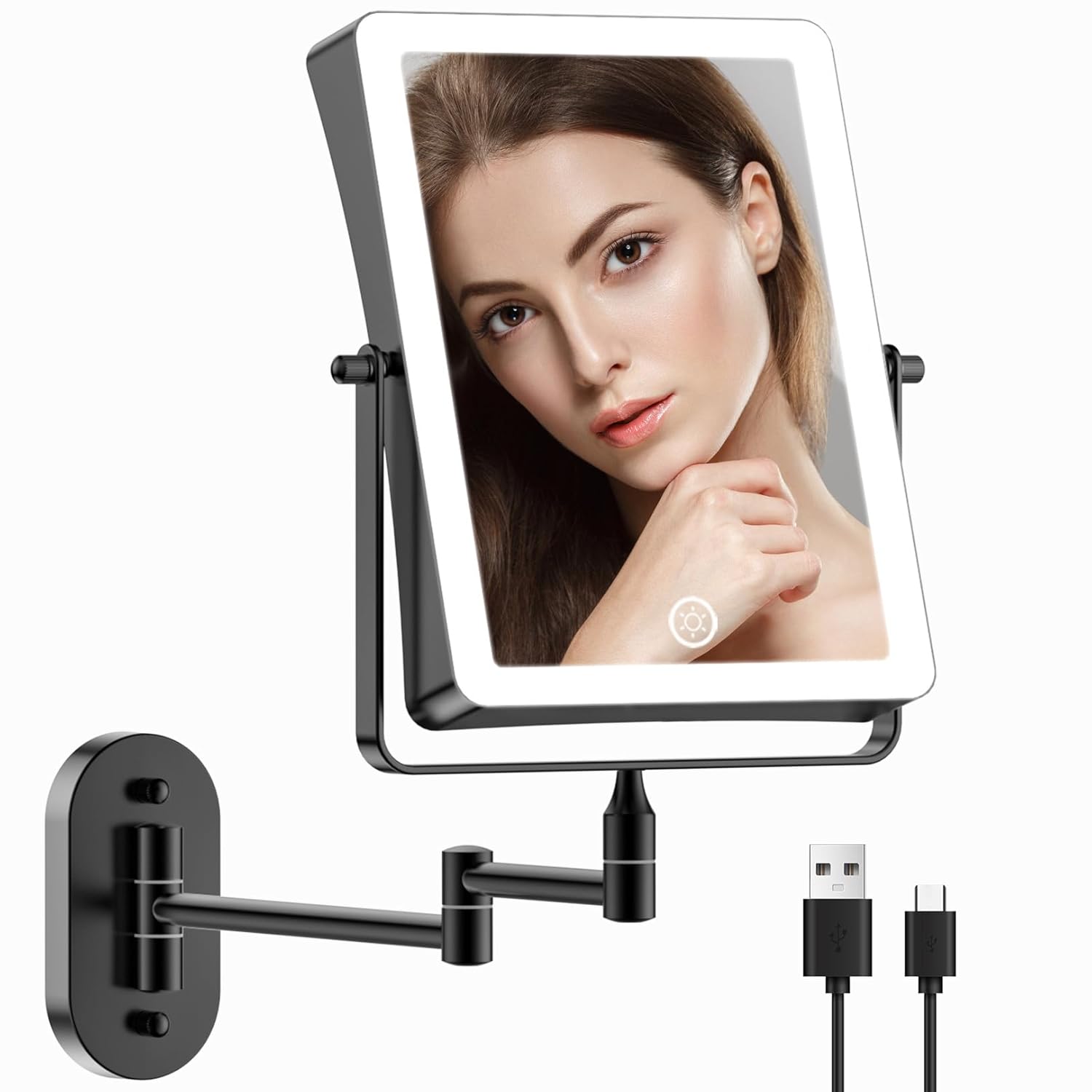 Wall-Mounted Rechargeable Makeup Mirror 10X Magnification