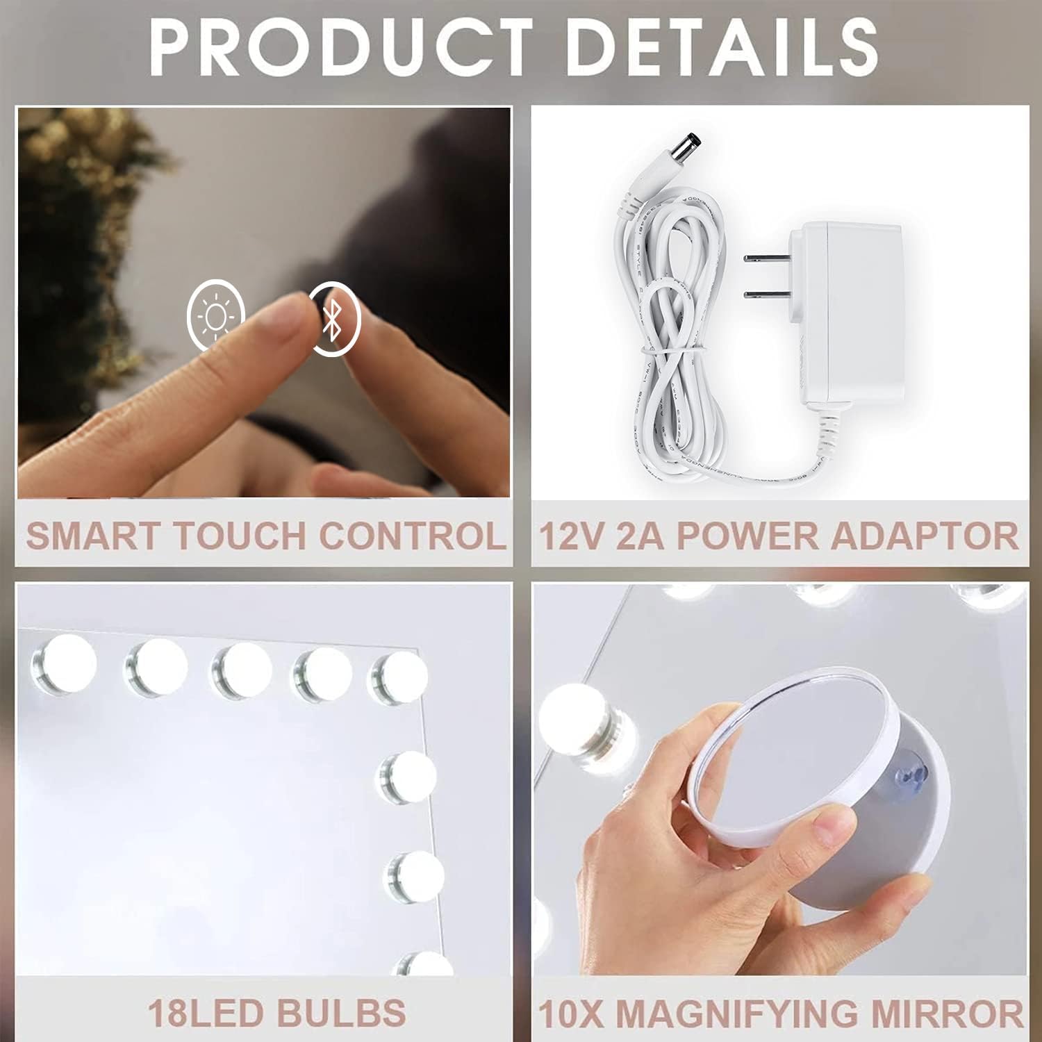 Fench_lin Vanity Mirror for Makeup with Speaker USB Charging