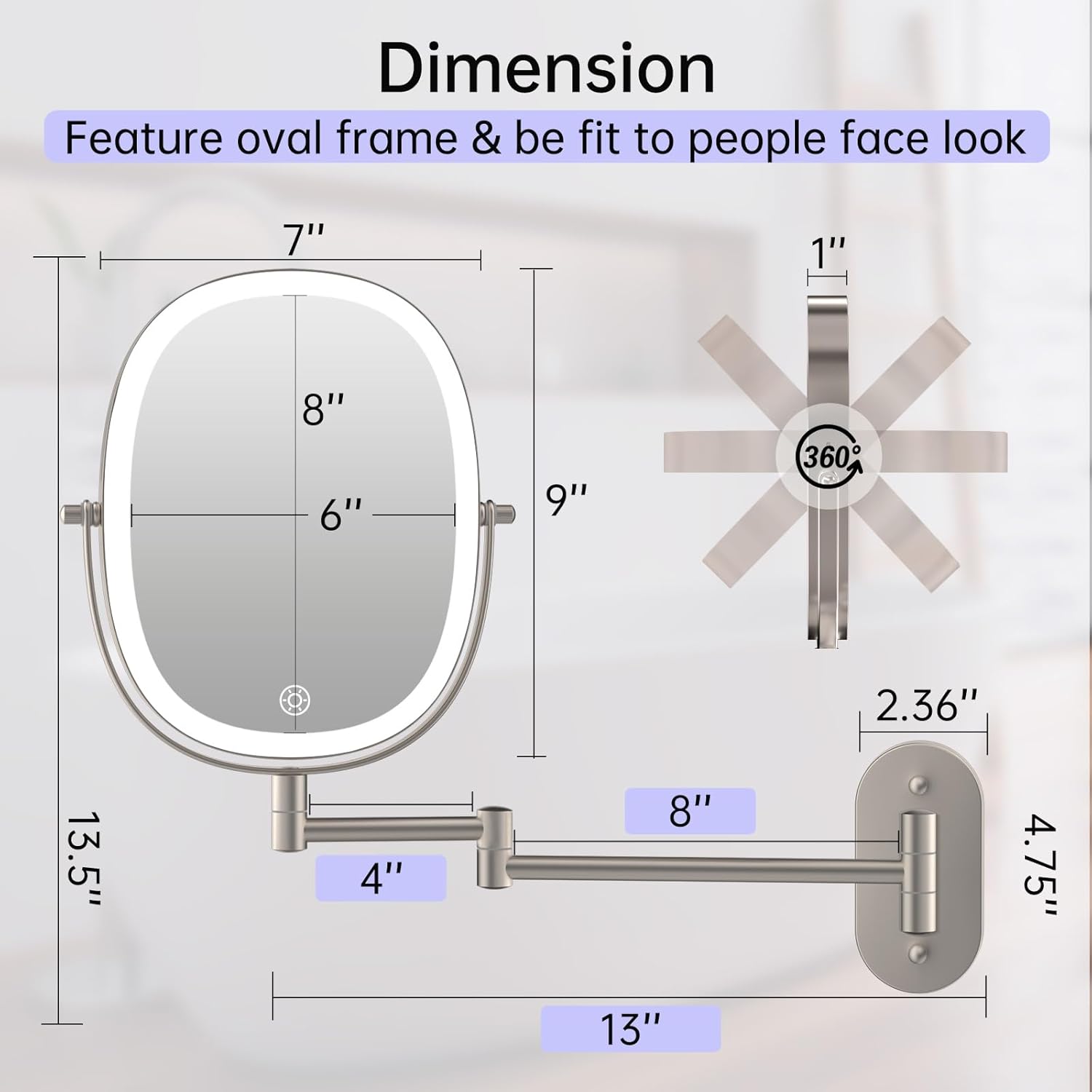 Stylish Wall-Mounted Double-Sided 1X7X Makeup Mirror with Rechargeable Lights