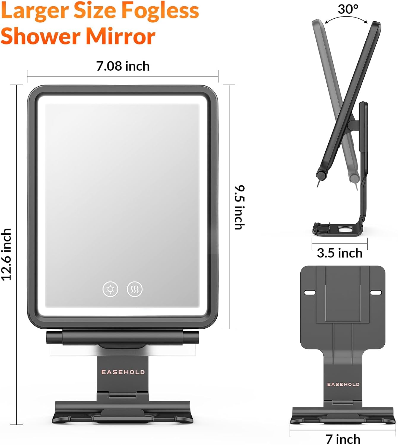 EASEHOLD Fogless Shaving Mirror with 5000mAh Rechargeable Led