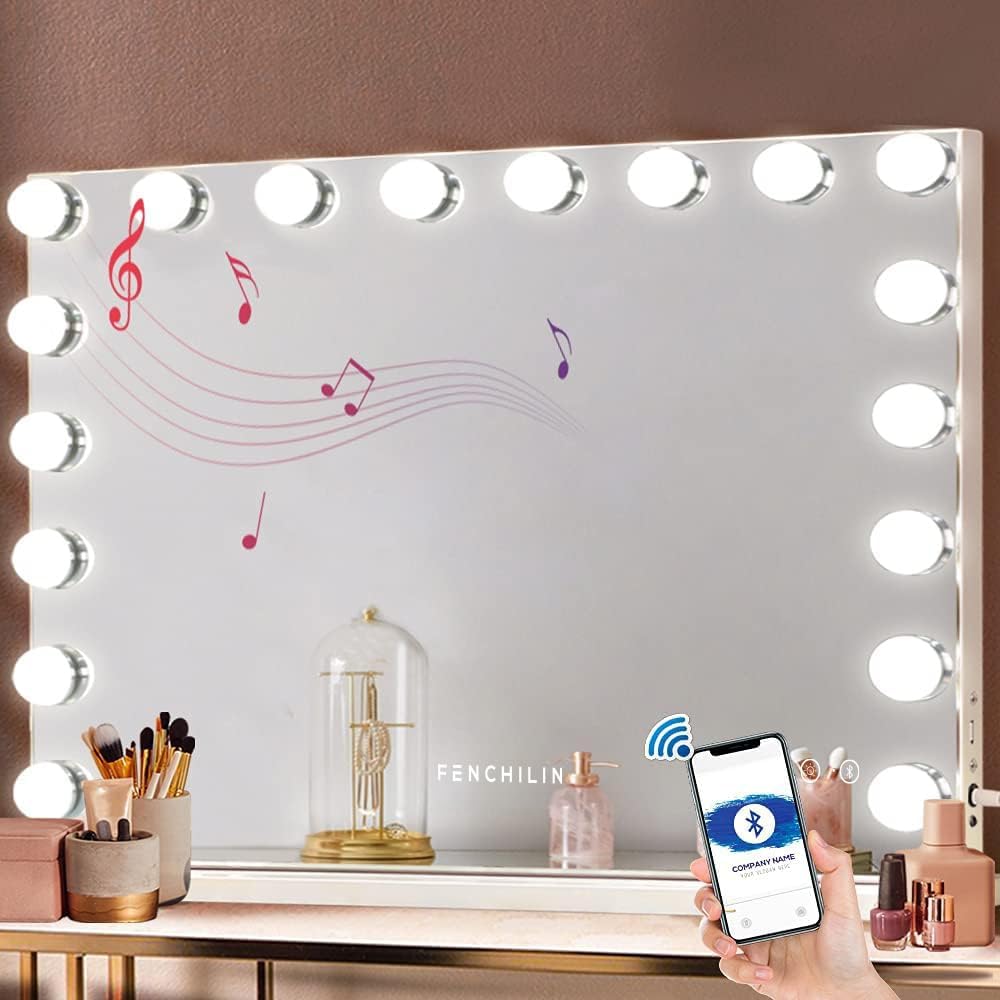 Fench_lin Vanity Mirror for Makeup with Speaker USB Charging