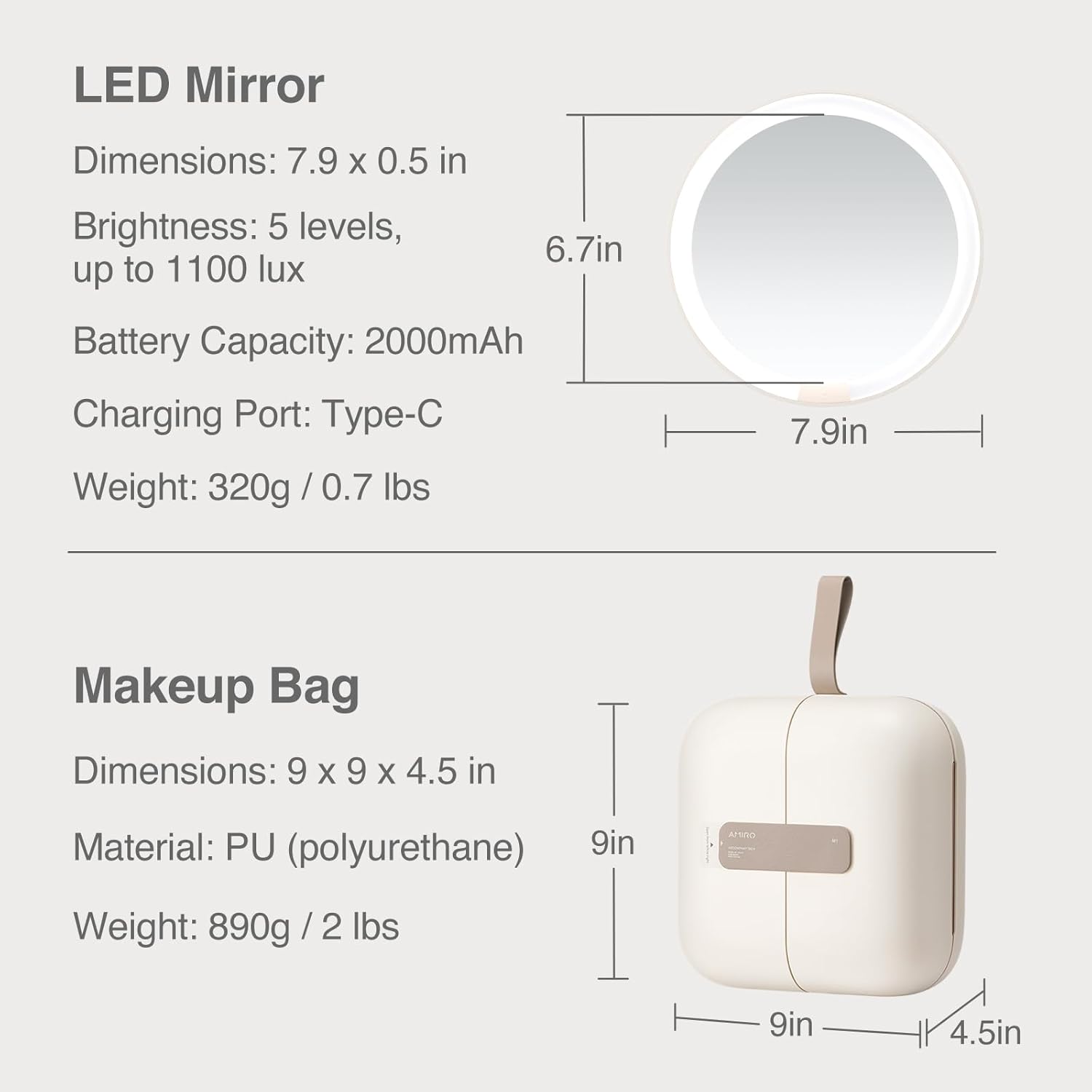 AMIRO M2 LumoCube Makeup Mirror with Bag