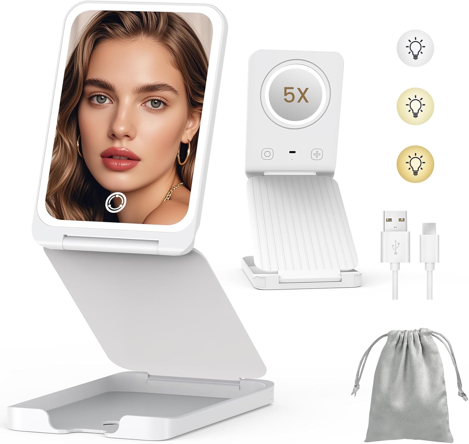 LAMPICK Travel Makeup Mirror with Lights