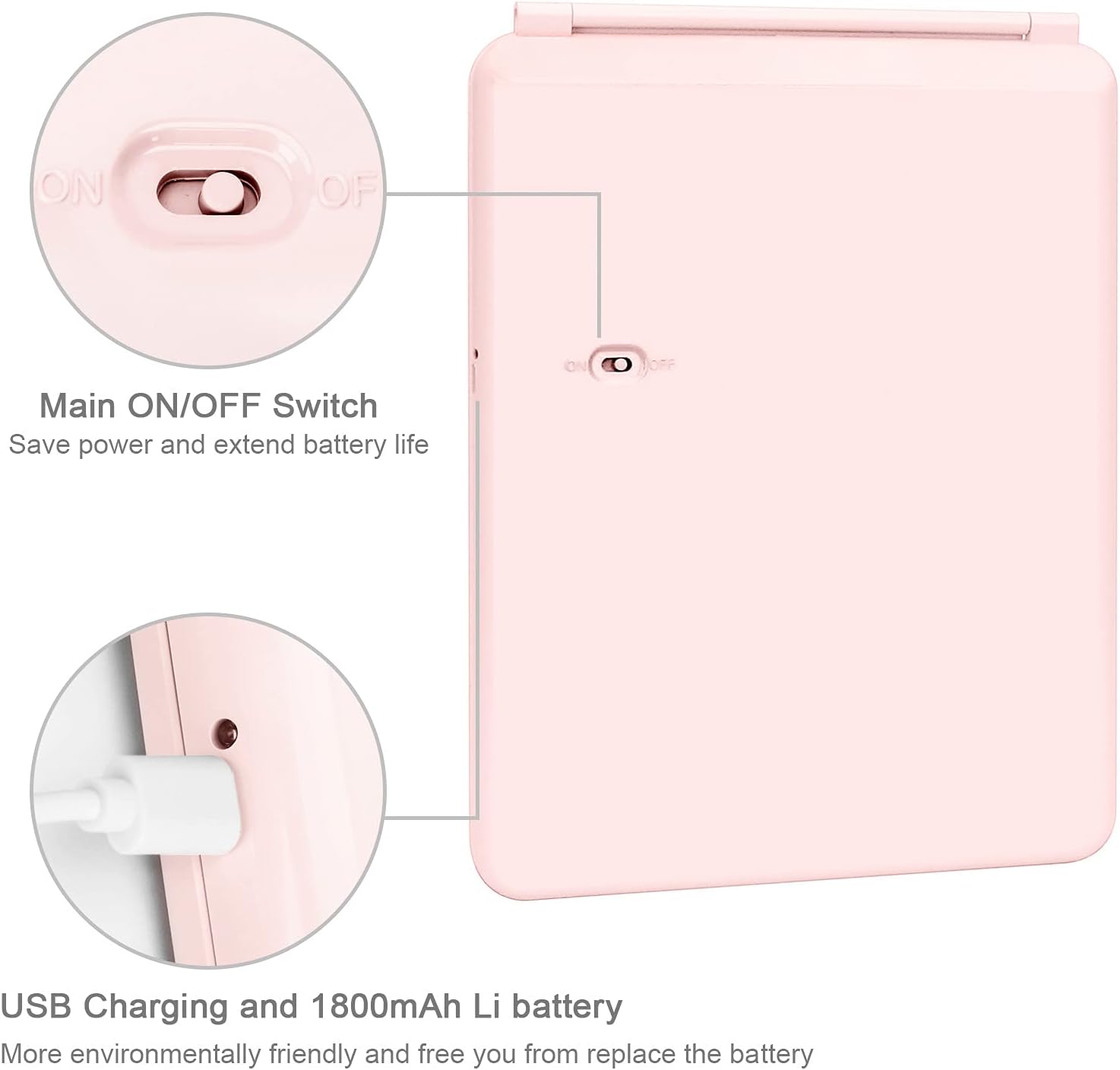 Compact LED Makeup Mirror with Touch Screen