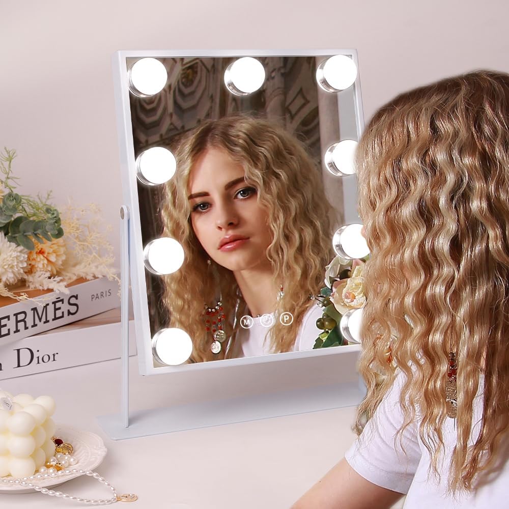 COOLJEEN Vanity Mirror with 360 Lights 10X Magnification
