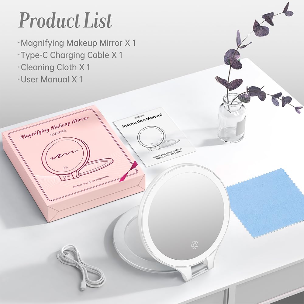 Luxspire 10x Double Sided Makeup Mirror with Light