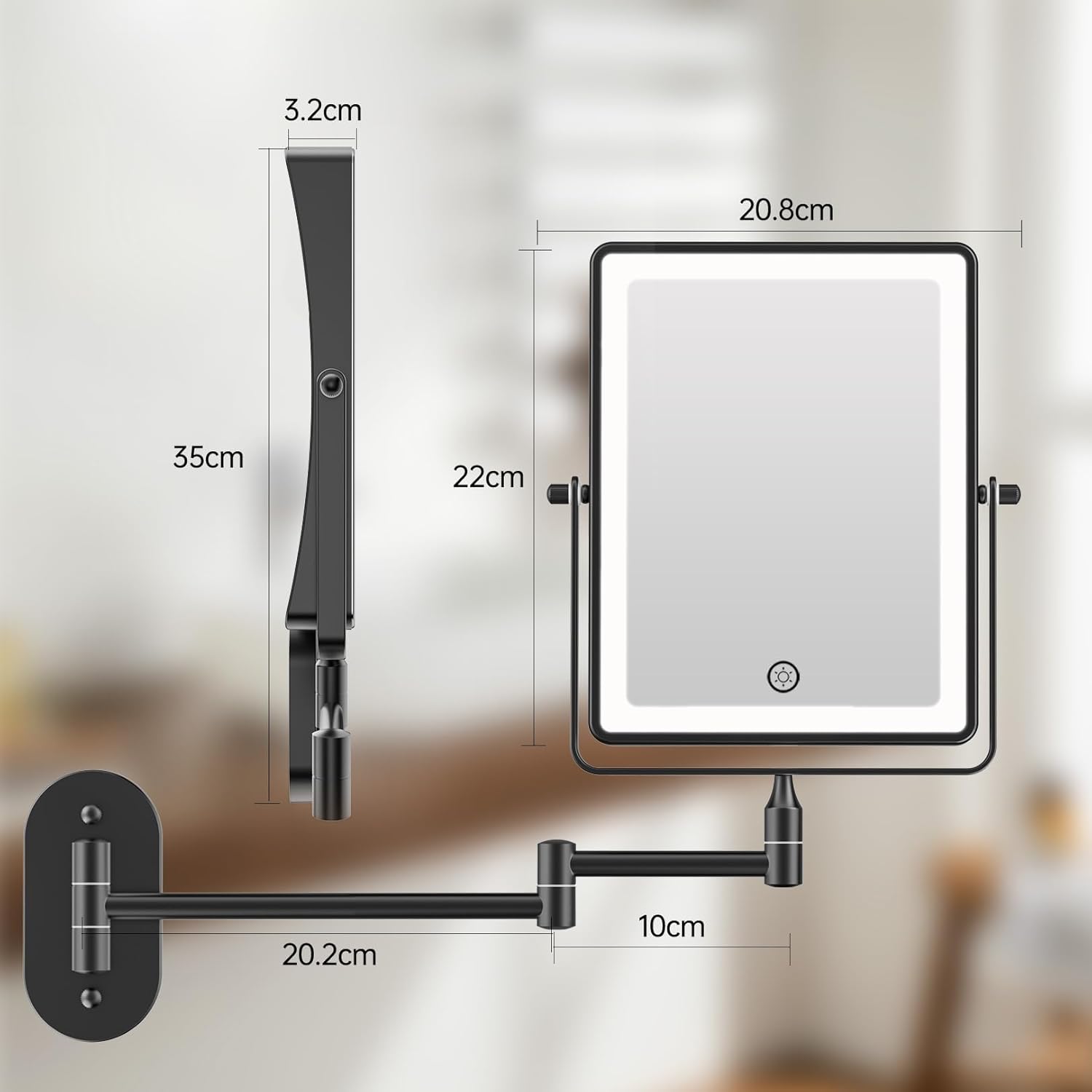 Wall-Mounted Rechargeable Makeup Mirror 10X Magnification