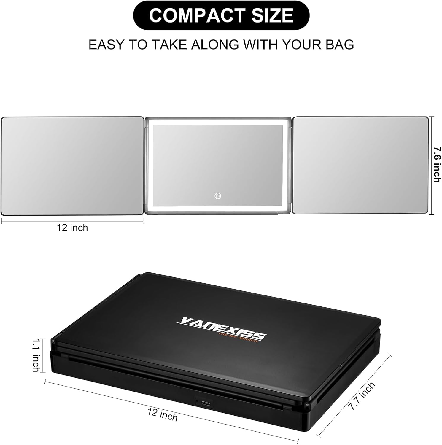 Vanexiss 3-Way Trifold Mirror