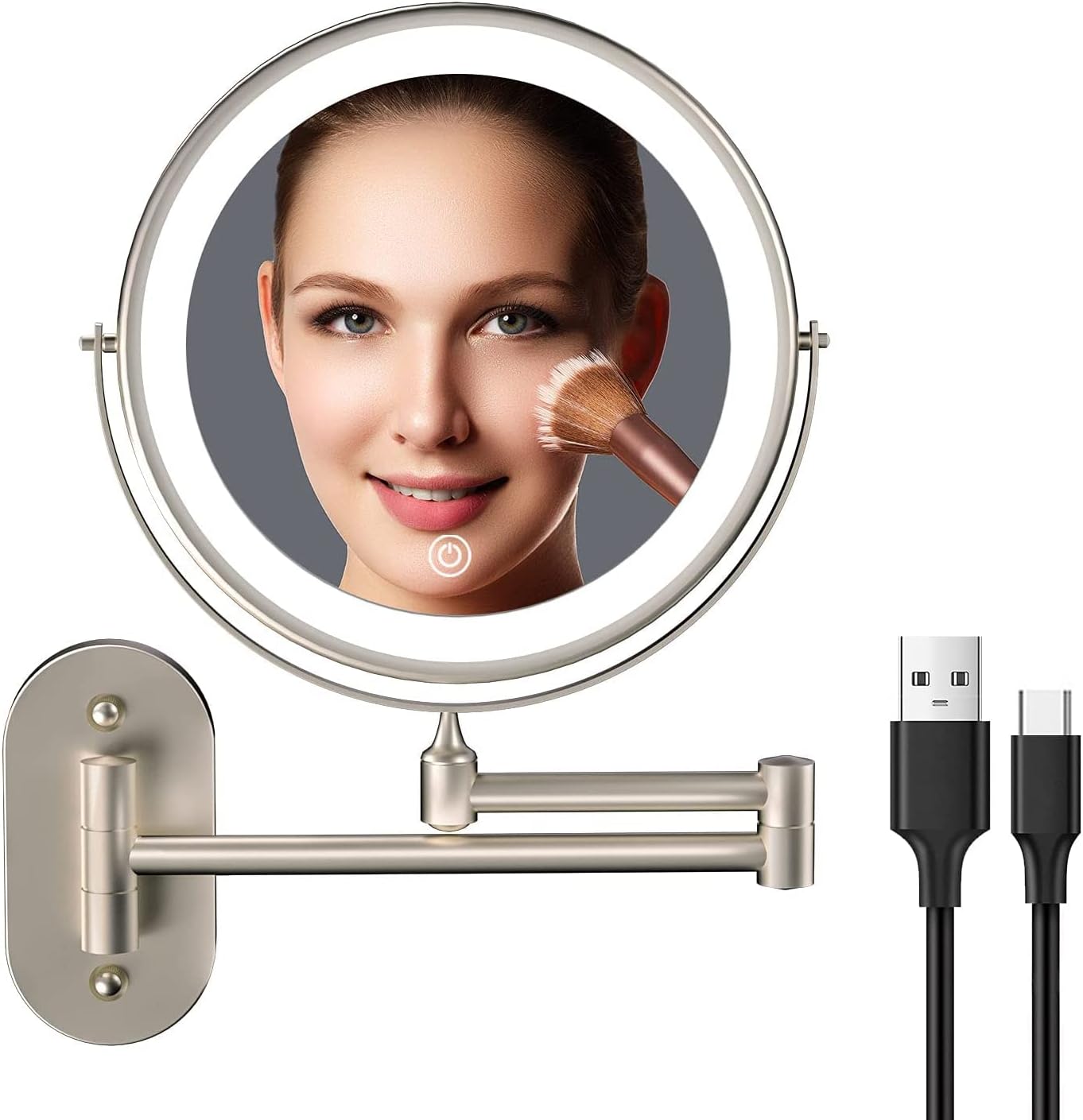 Wall-Mounted Compact Rechargeable Makeup Mirror