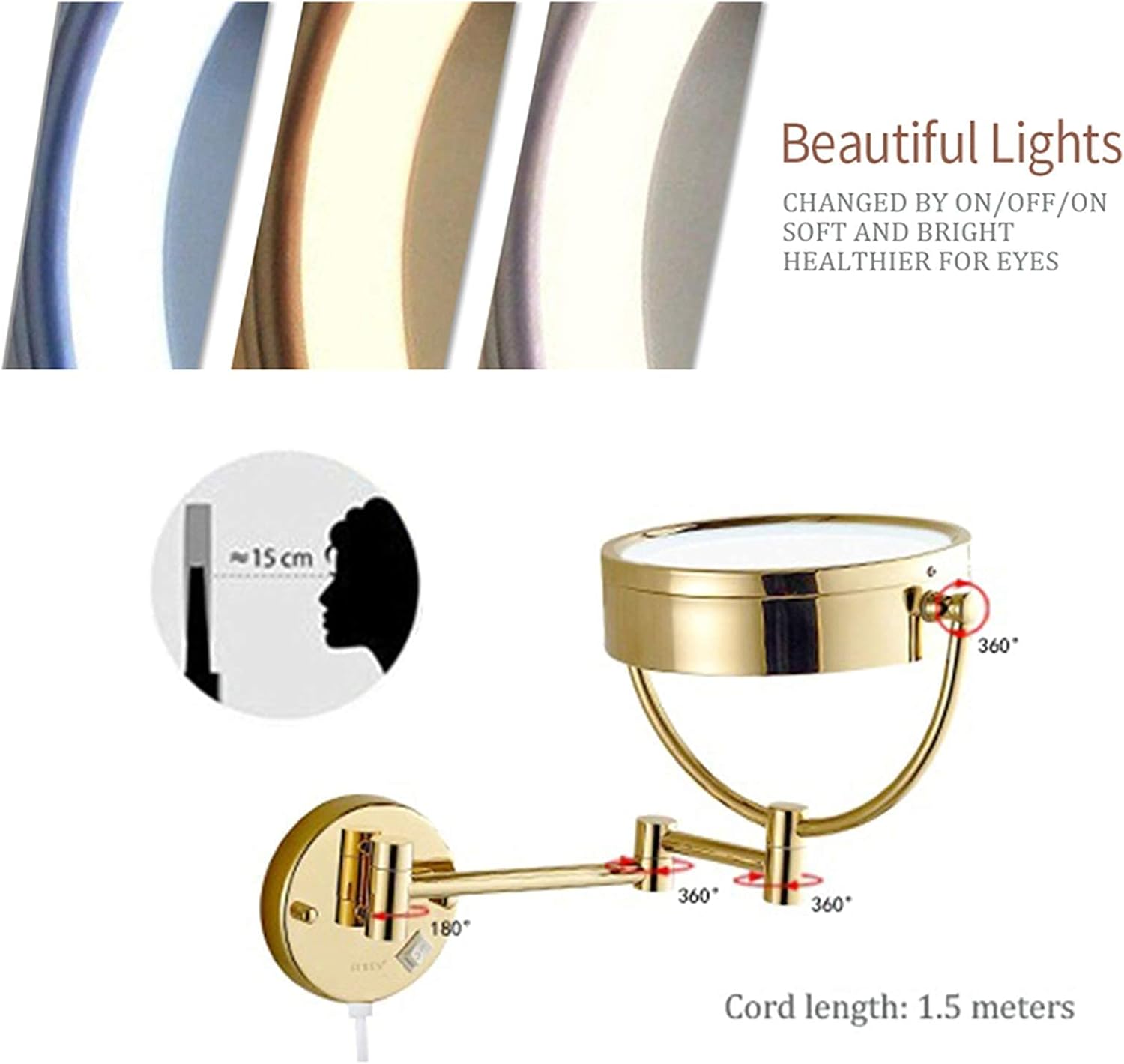DEIHGE Gold Wall-Mounted Makeup Mirror