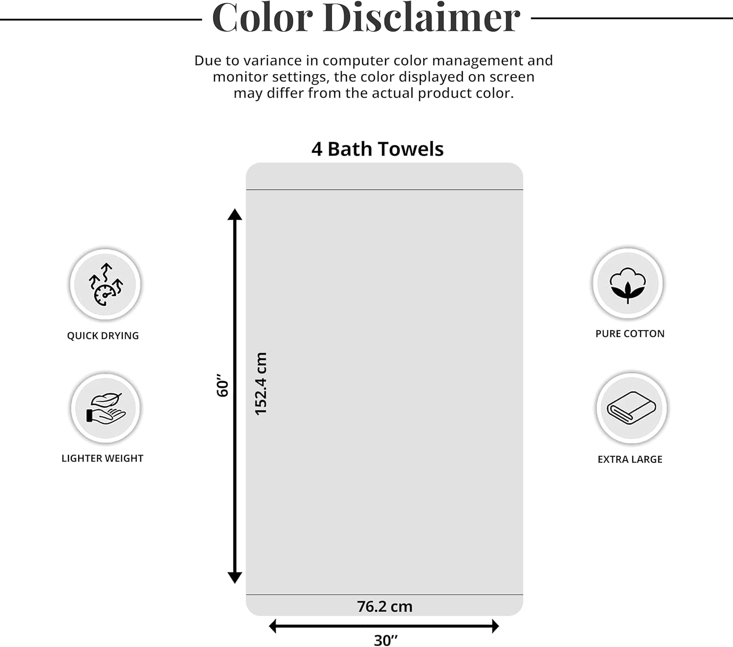 Tens Towels 4-Piece Bath Towels Set 30x60 inches Light Weight Soft Durable