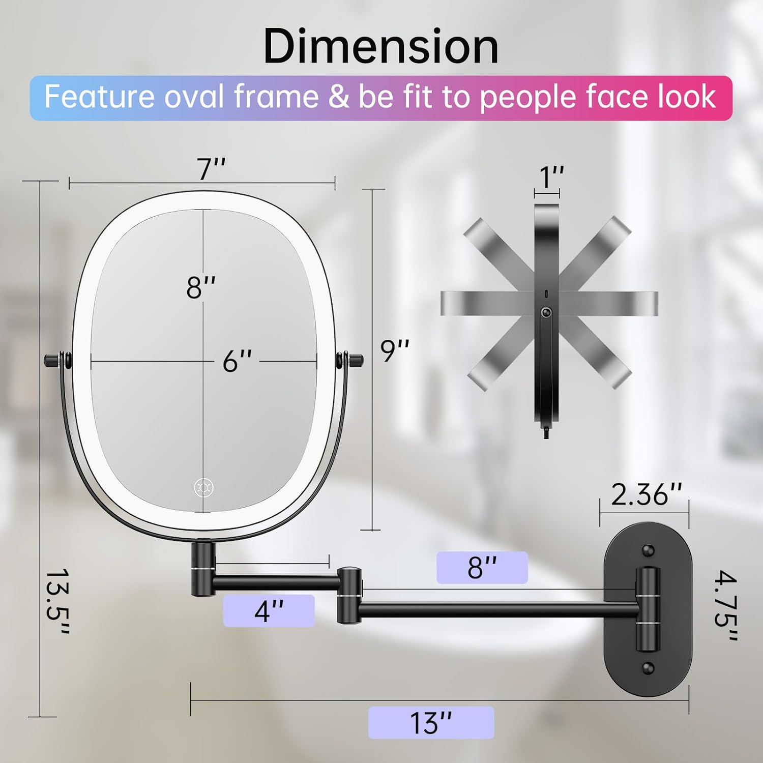 FUNTOUCH Rechargeable Wall-Mounted Lighted Makeup Vanity Mirror