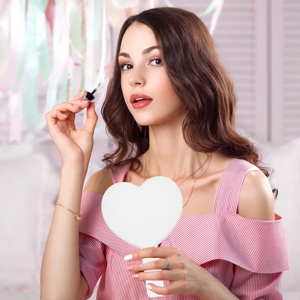 2-Piece Heart-Shaped Handheld Mirror with Handle for Women Girls