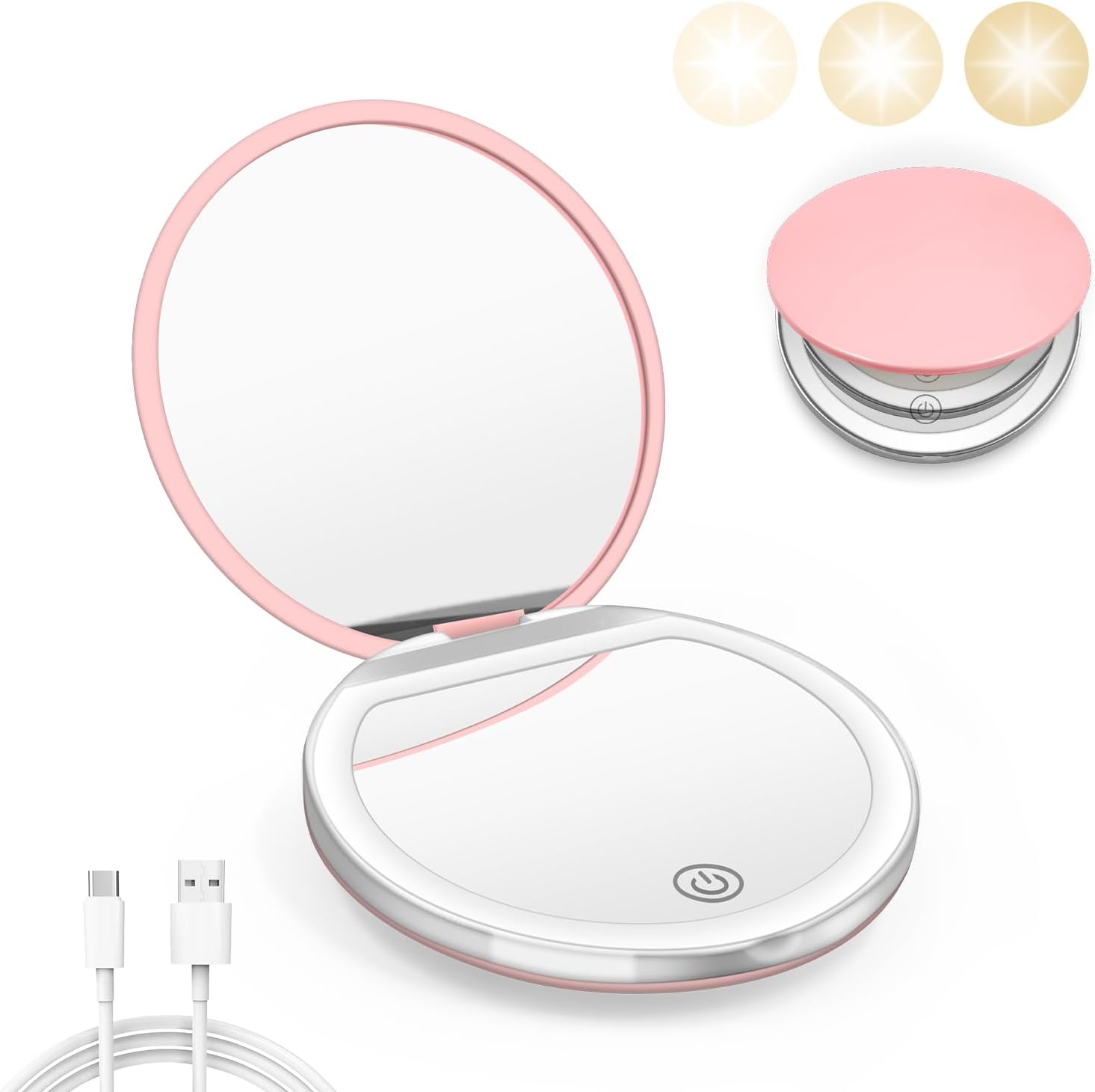 Compact Mirror with Light - Pocket Mirror for Travel Pink