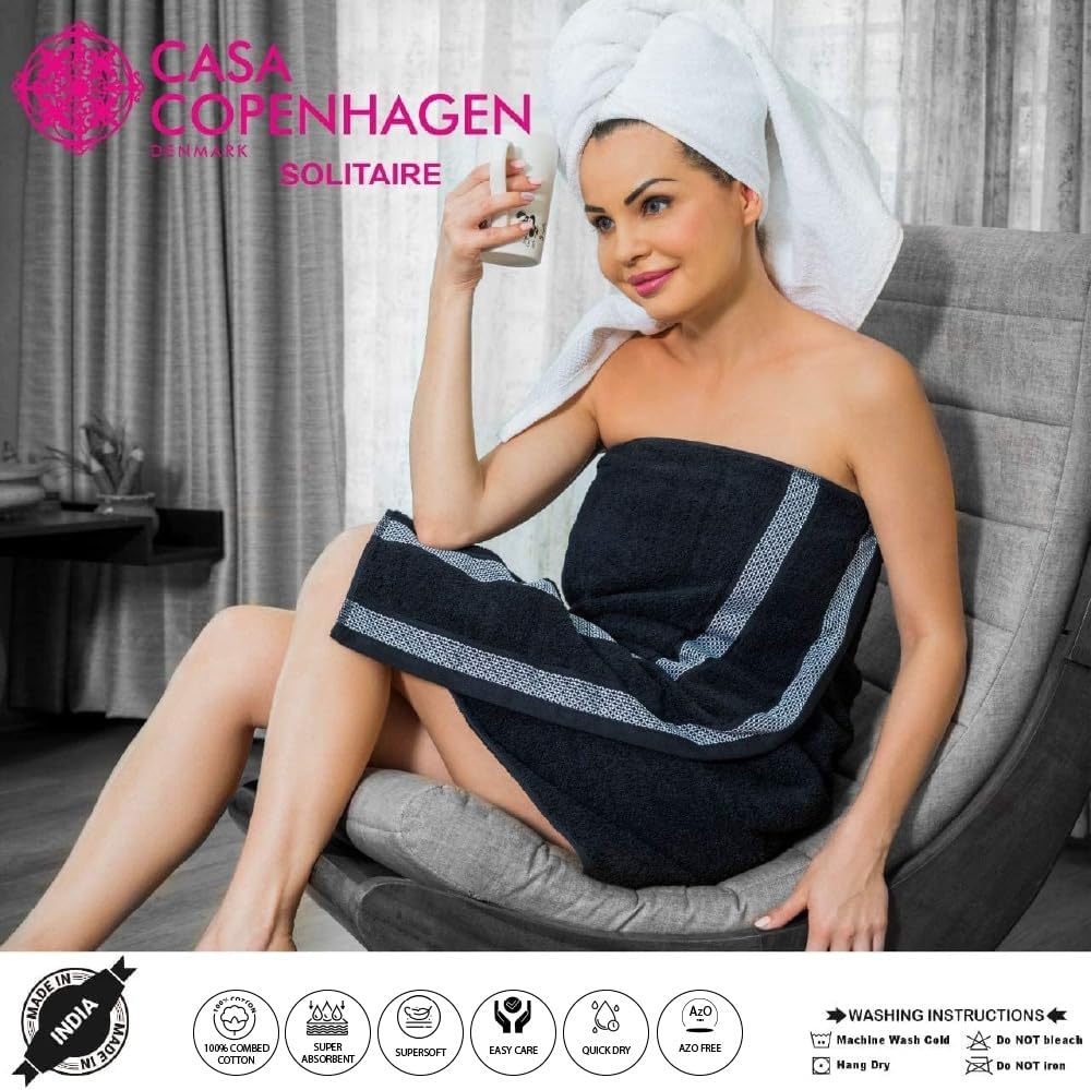 Soothing Solitaire Mix 6-Piece Egyptian Cotton Towels Set White Jet Black