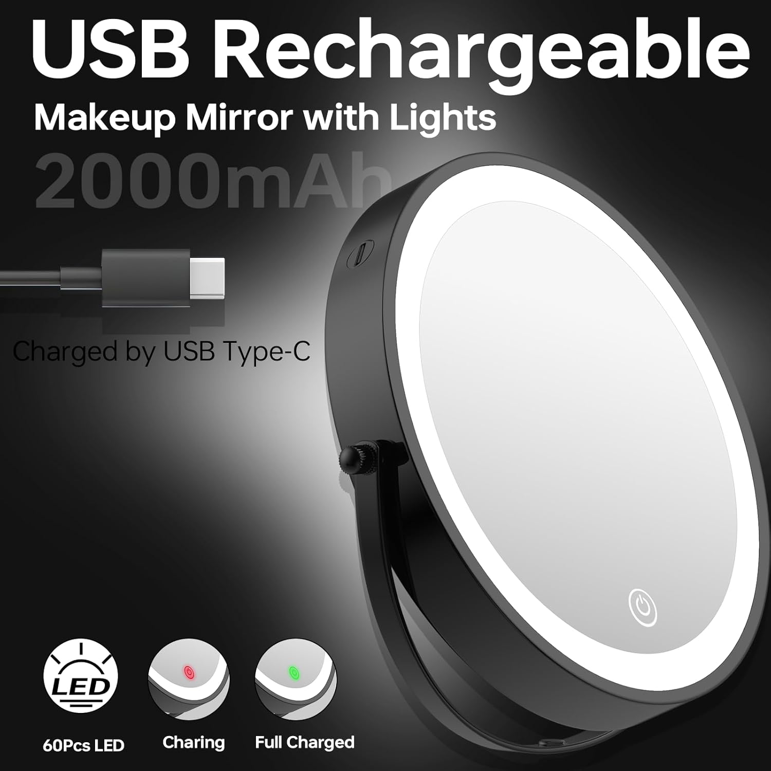 Rechargeable Wall-Mounted Makeup Mirror with 3_light Modes and Touch Control