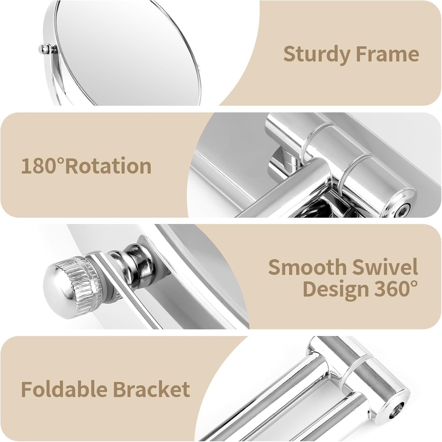 8 Wall Mounted Magnifying Mirror for MakeUp Grooming in Chrom