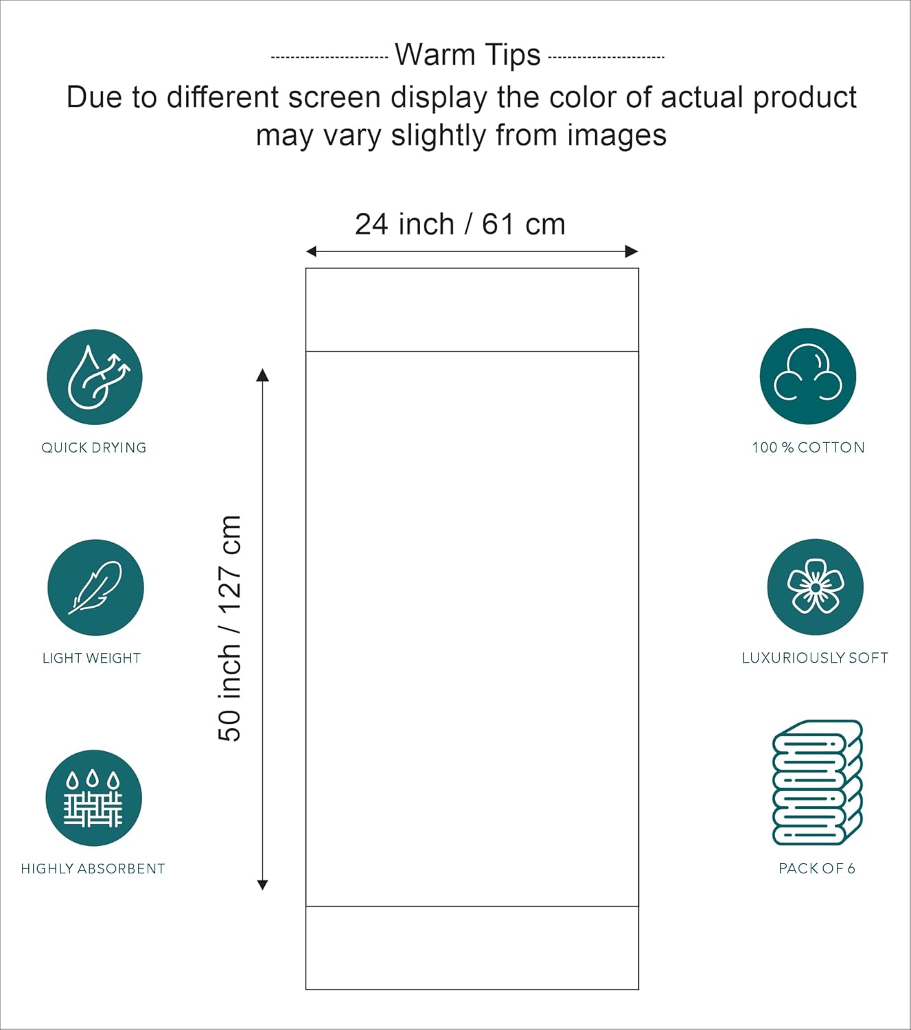 Luxury Cotton Bath Towels 100 Soft Absorbent 6-Pack Set