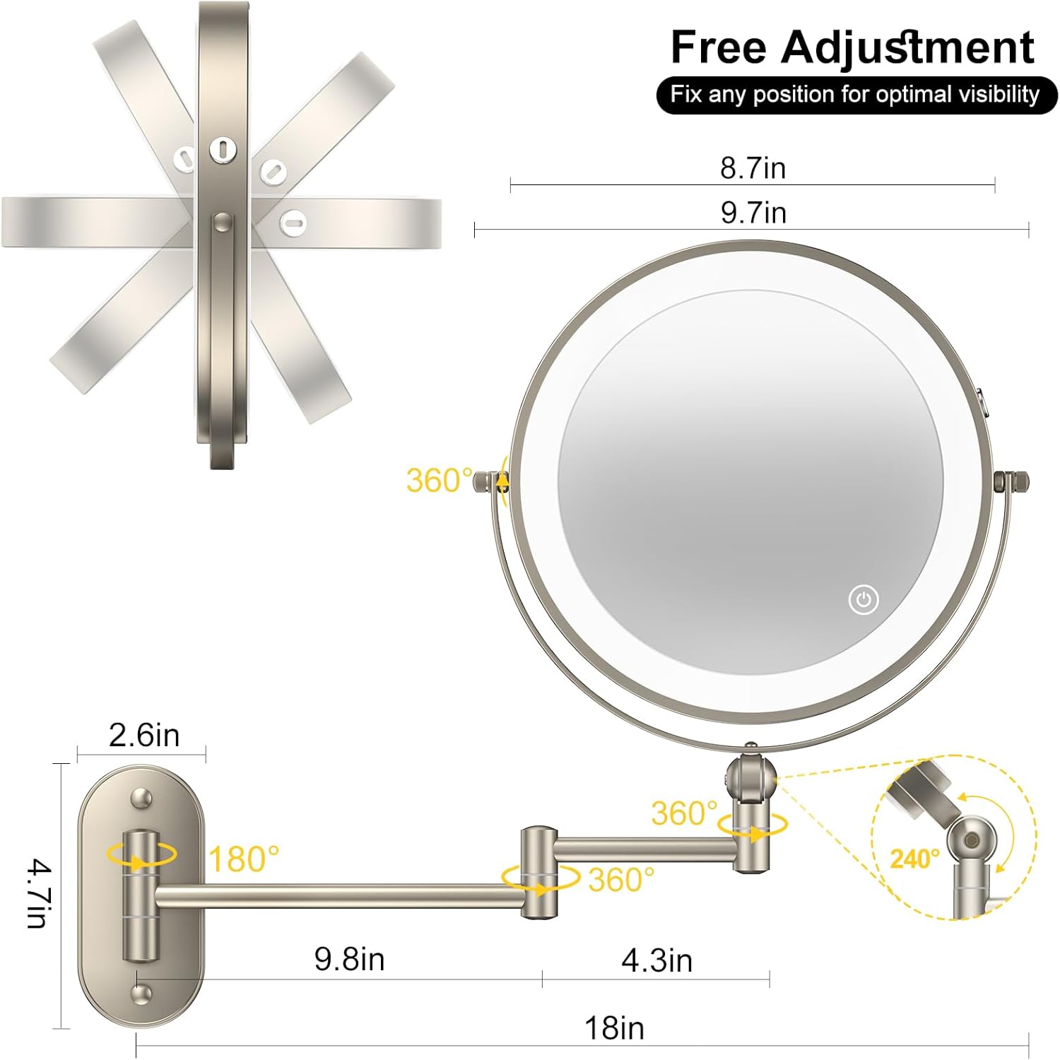 9 Wall-Mounted Lighted Makeup Mirror