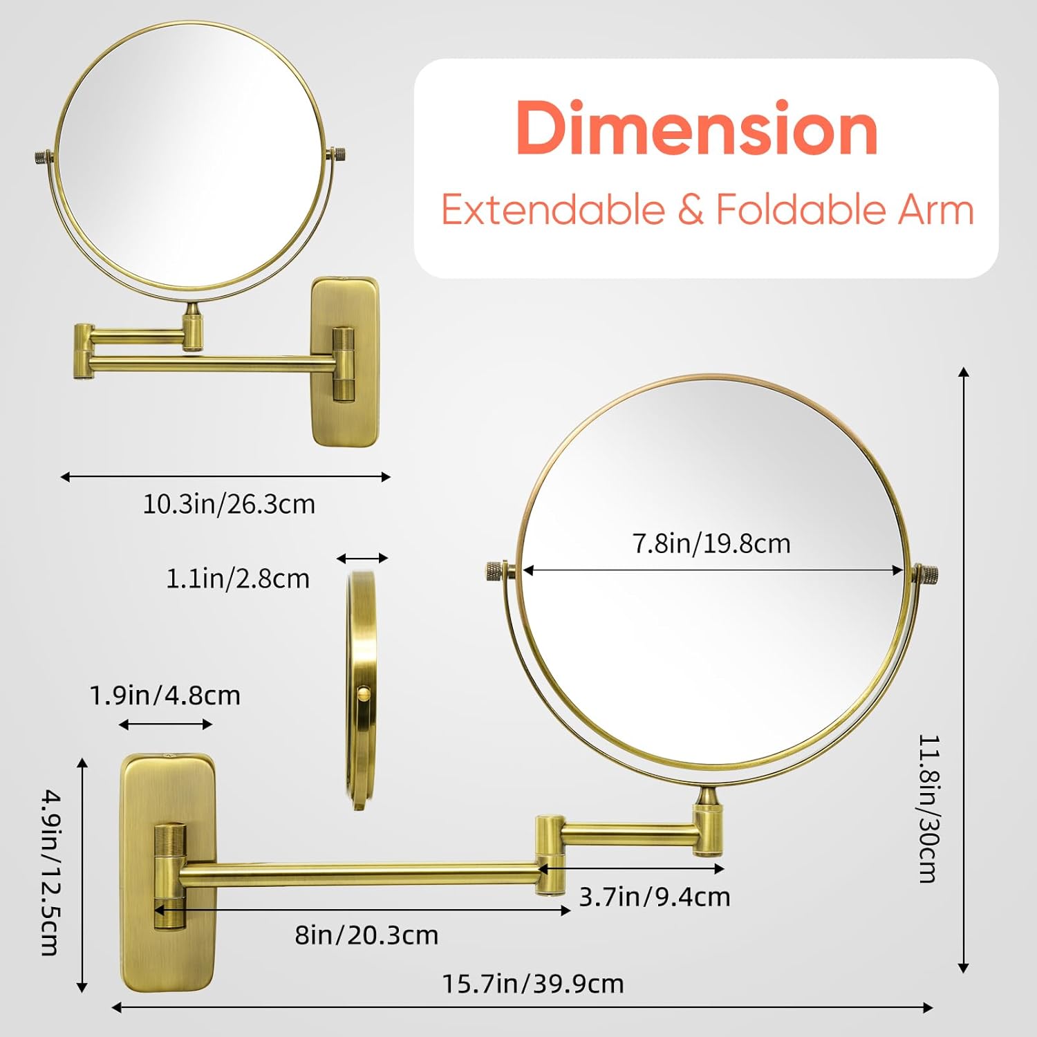 GURUN 8-Inch Double-Sided Wall Mount Makeup Mirror with 7X Magnification