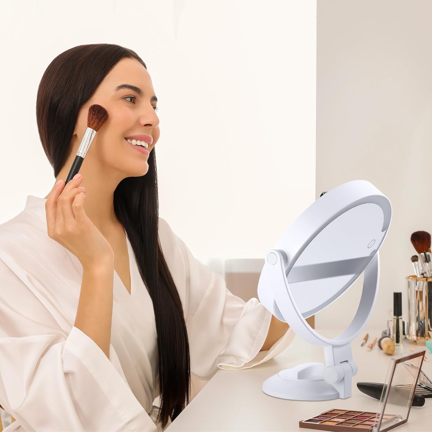 10X Magnifying Mirror with LED Lights and Suction Mount for Grooming