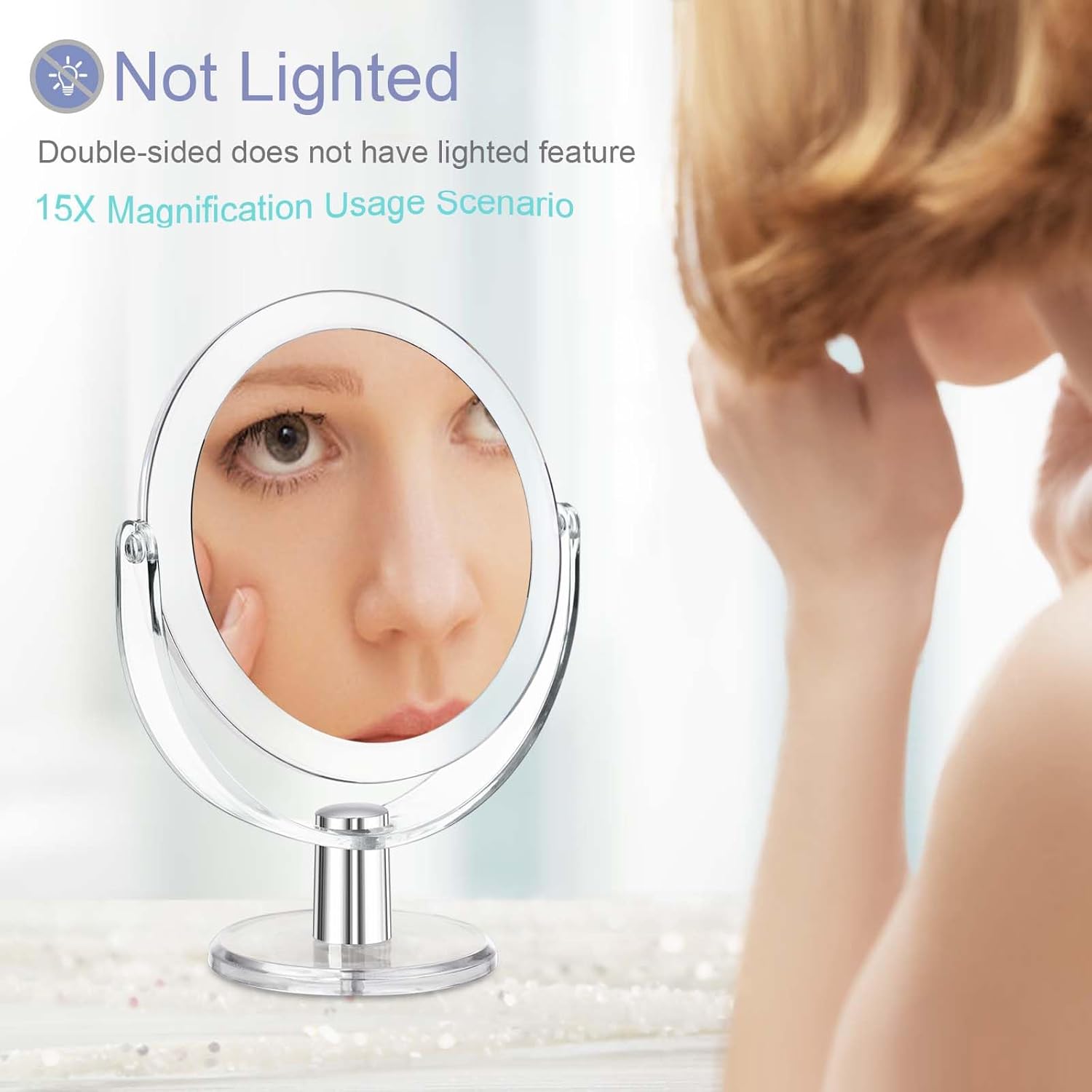 Stylish Double-Sided Makeup Mirror with 1X 15X Magnification