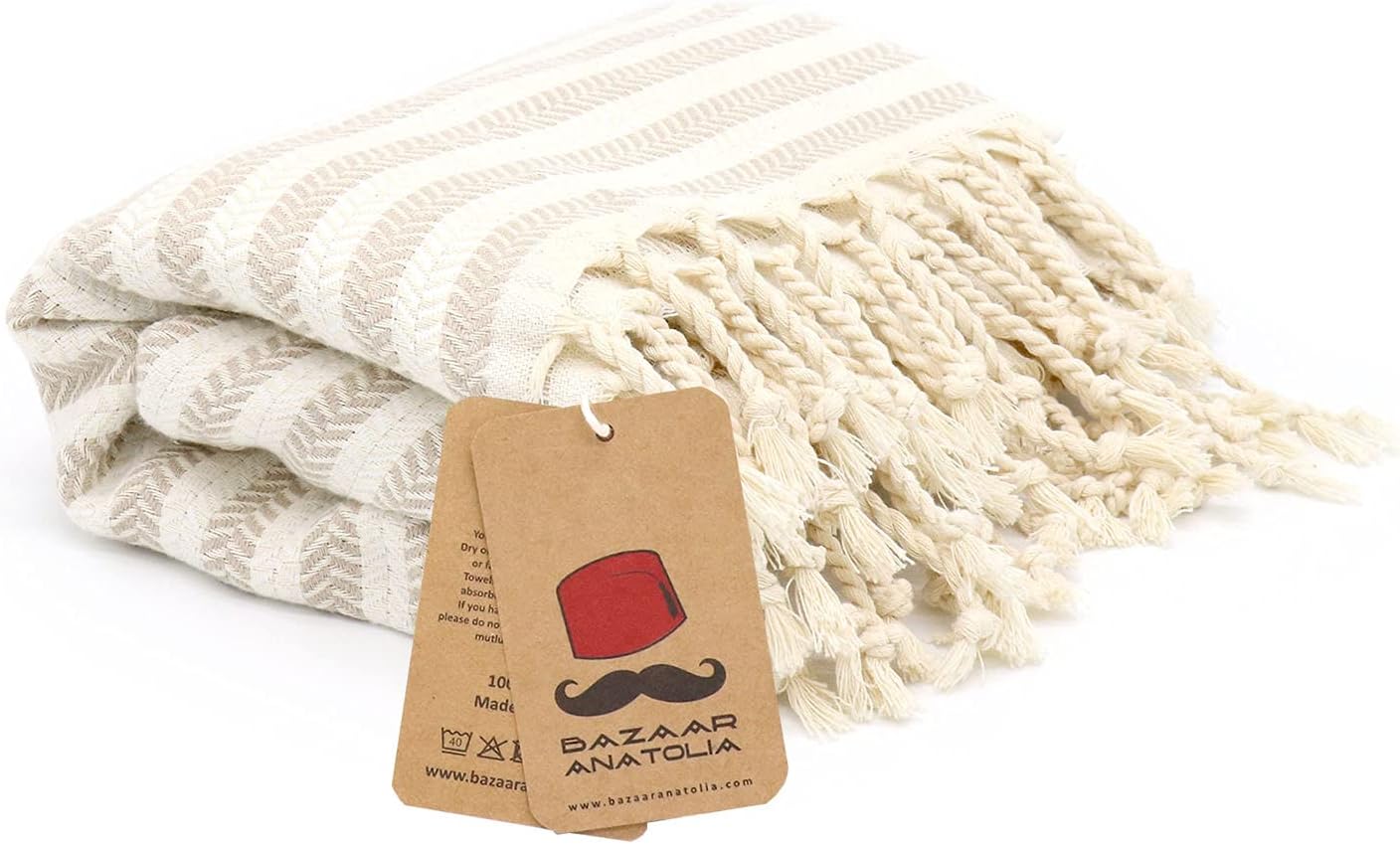 Bazaar Anatolia 100 Cotton Beach Towel 71x39 inches - Arpa Beige