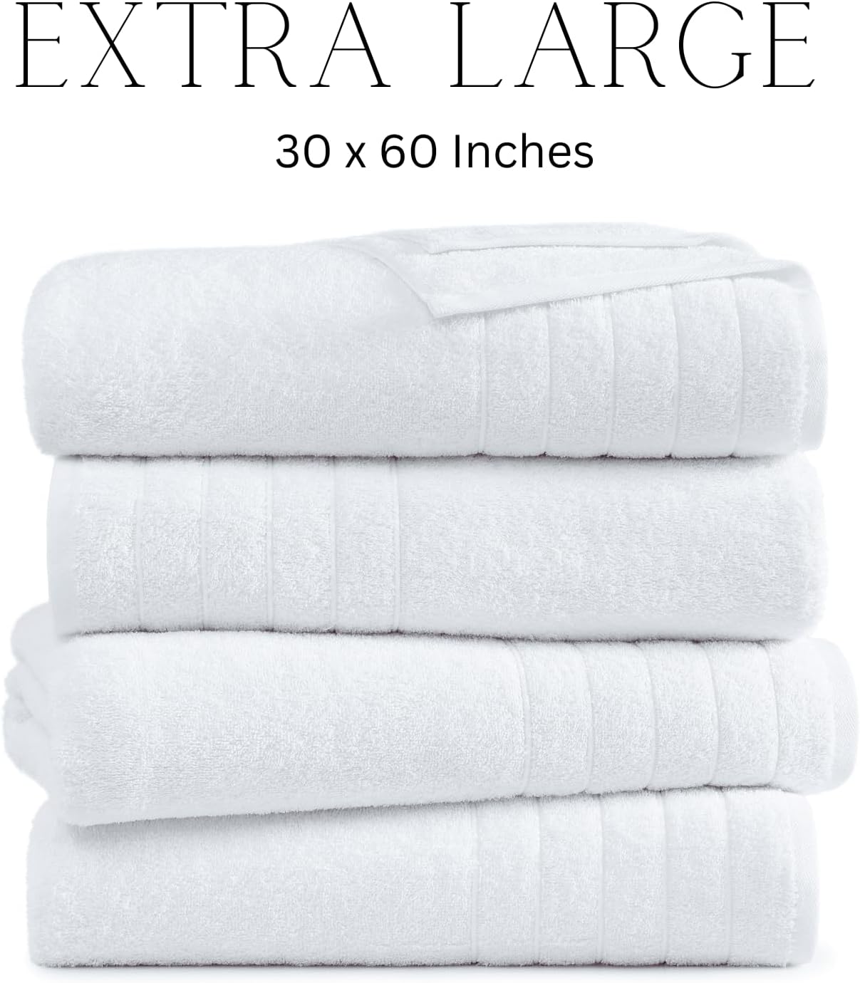 Casa Platino 4-Pack Luxury Bath Towels 30x60 Ringspun Cotton White