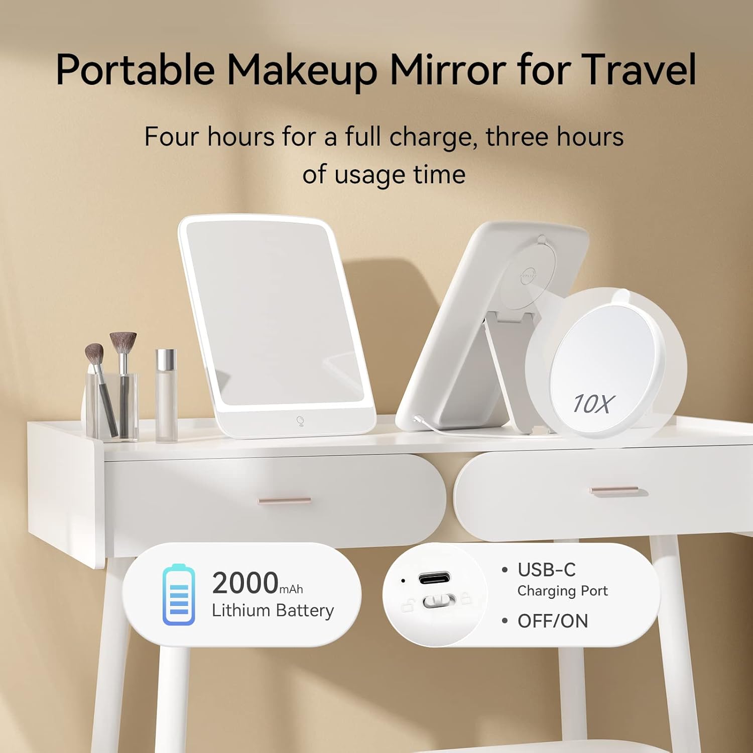 POPLIZZ 11x8 LED Makeup Mirror Travel Size