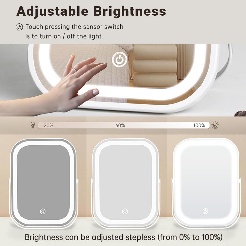 Travel Makeup Mirror with Lights Compact Beauty Vanity for Women