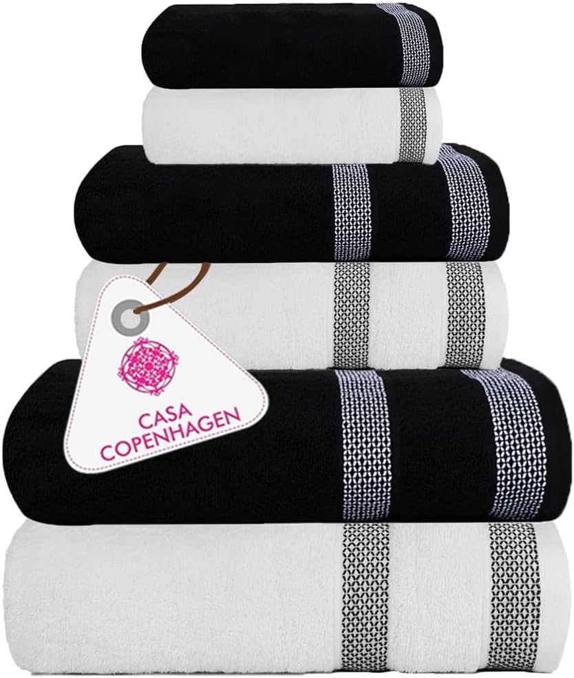Soothing Solitaire Mix 6-Piece Egyptian Cotton Towels Set White Jet Black