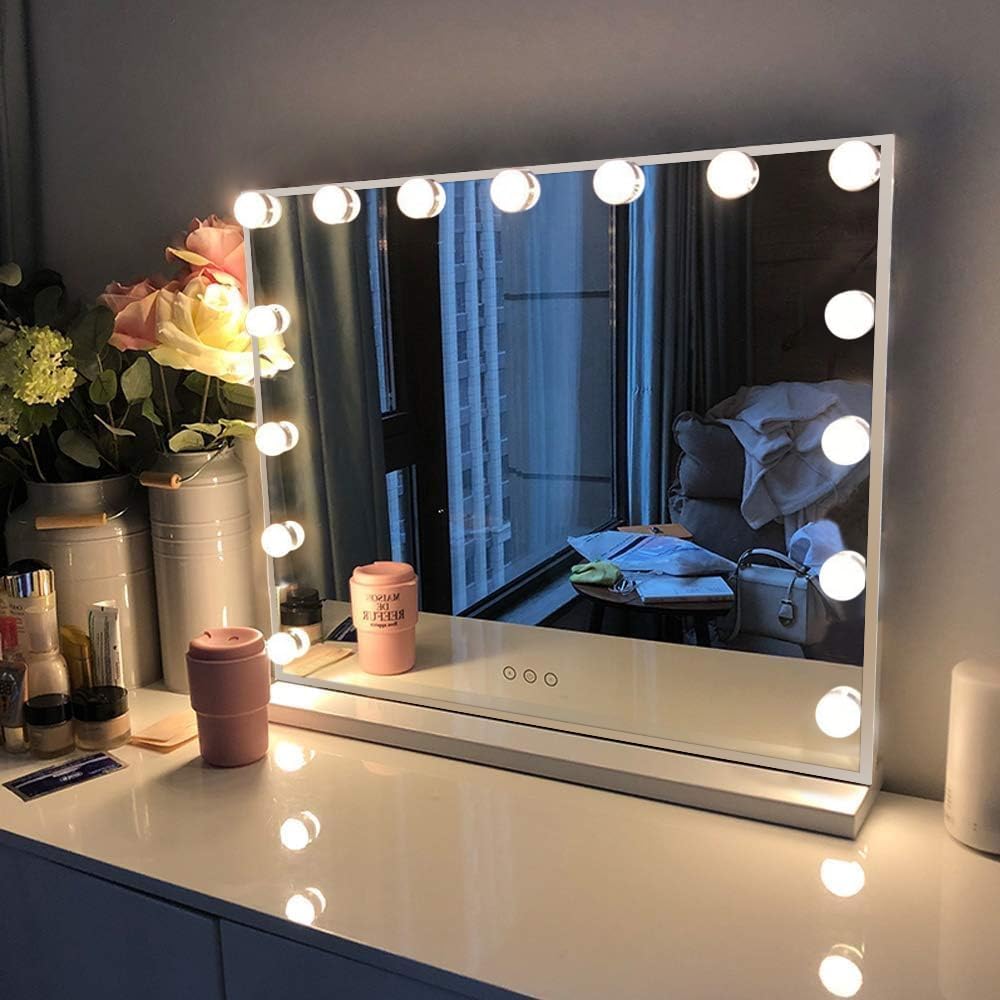 FENCHILIN Vanity Mirror With 15 Dimmable LED Lights 10x Magnifier